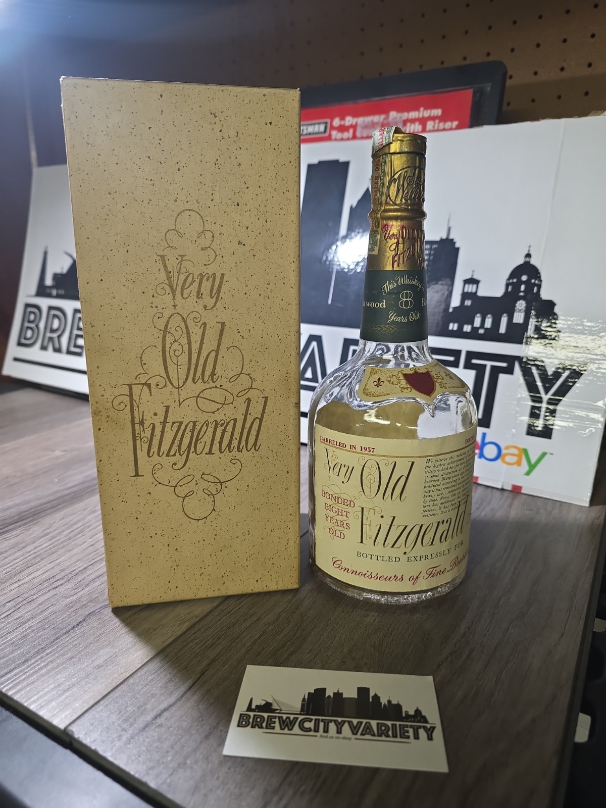 Very Old Fitzgerald Empty Kentucky Bourbon Bottle Barreled in 1957 W/ Box Empty