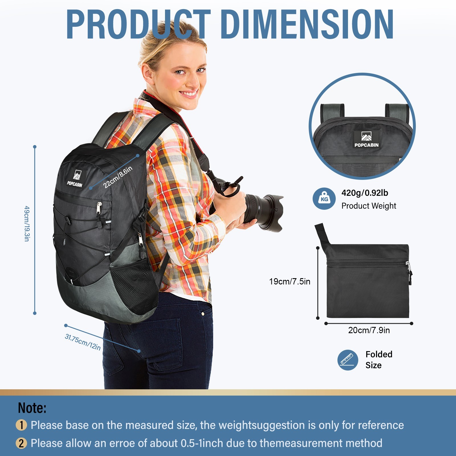 Lightweight Packable Backpack Foldable Waterproof Bag 35L Storage Black 2-Pack