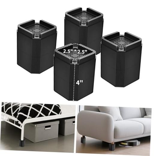 Furniture Risers Bed Risers, Adjustable Risers Blocks Lift 4 Inch Black-4 Pack