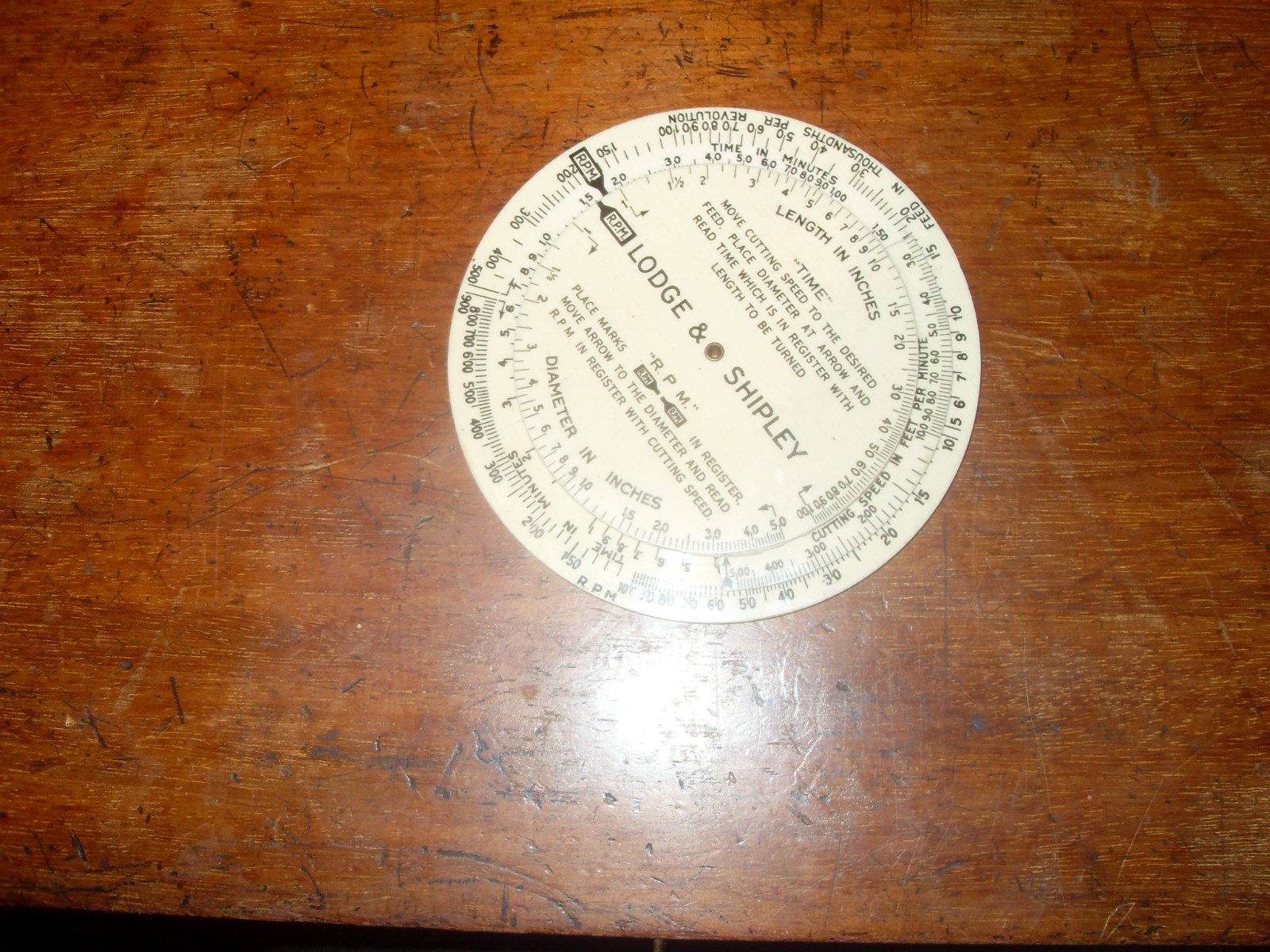 Lodge & Shipley 'Time' Calculator / Computer Chart - 3 1/2" Diameter- As Photo