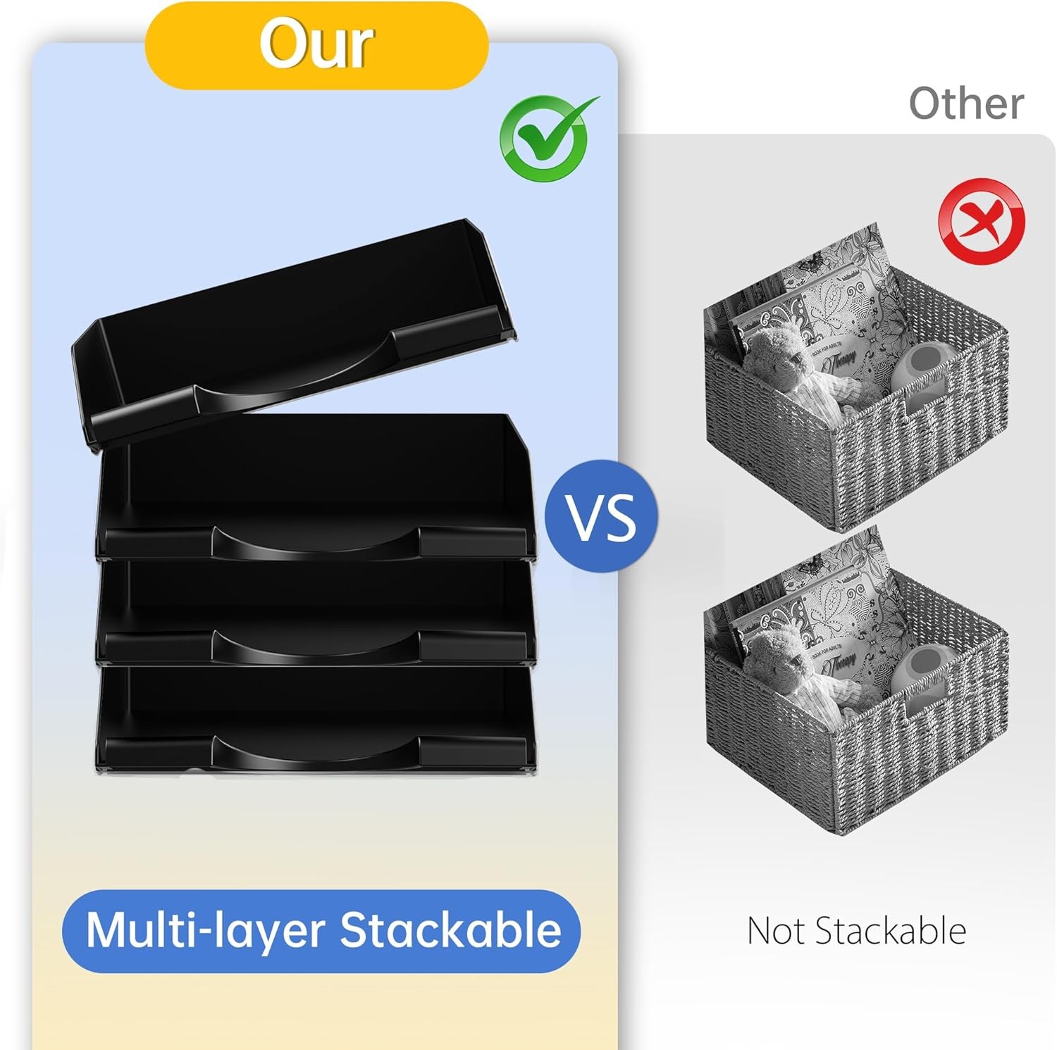 4 Pack Stackable Paper Trays for Letter Documents, Desktop File Organizers for