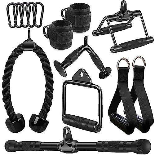 Cable Machine Attachment Set 14 Piece Tricep Rope Lat Pulldown Bar Ankle Straps