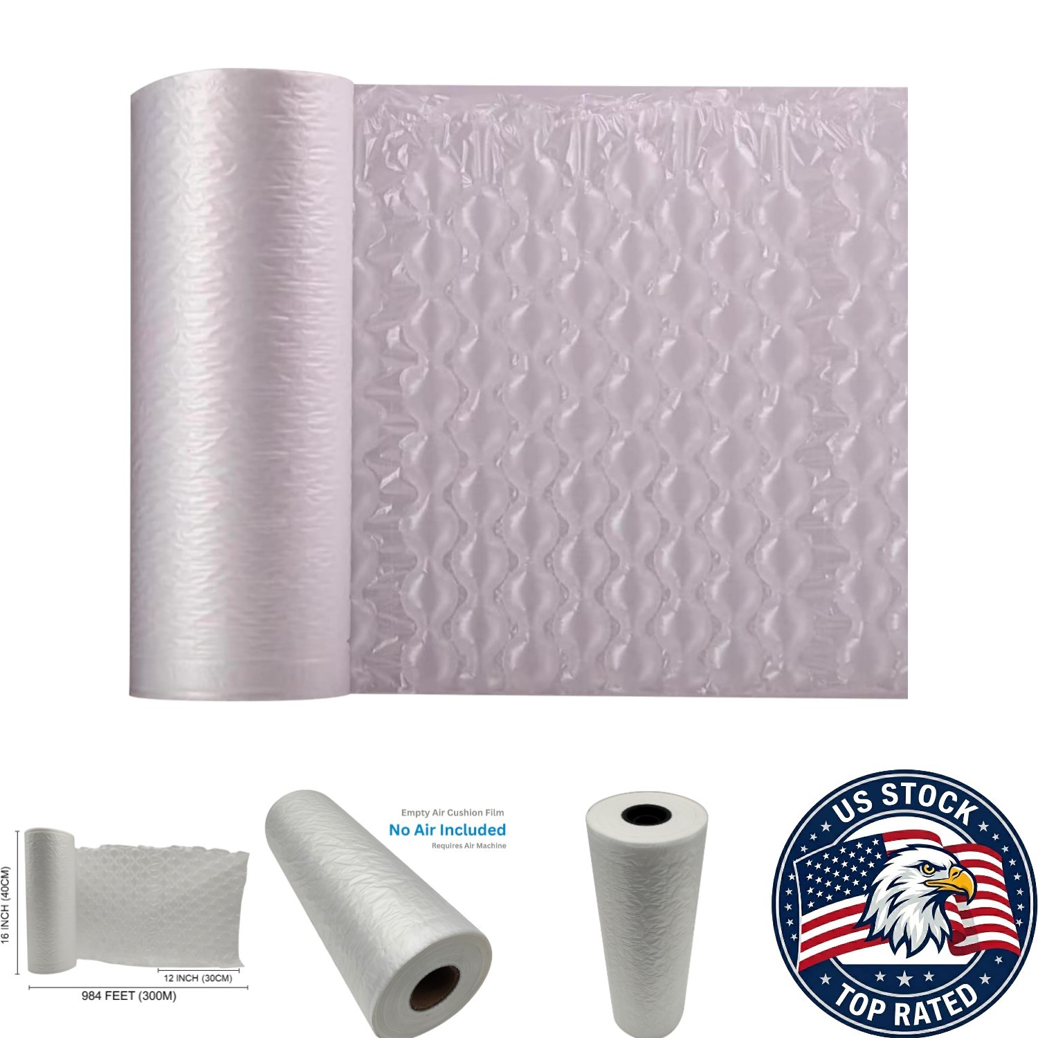 Efficient Air Cushion Machine Film | 984ft Roll with 1000 Easy-Tear Air Pillows