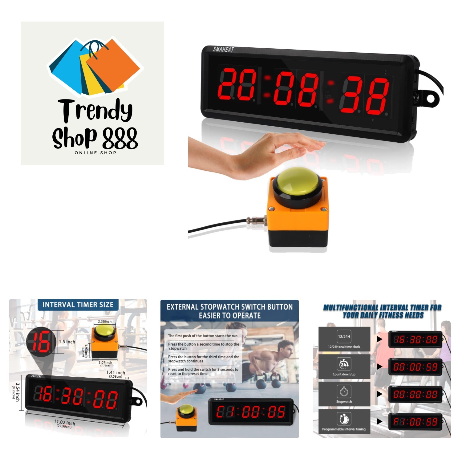 Fitness Timer with Stopwatch Button, Suitable for School/exam/Home Exercise/G...