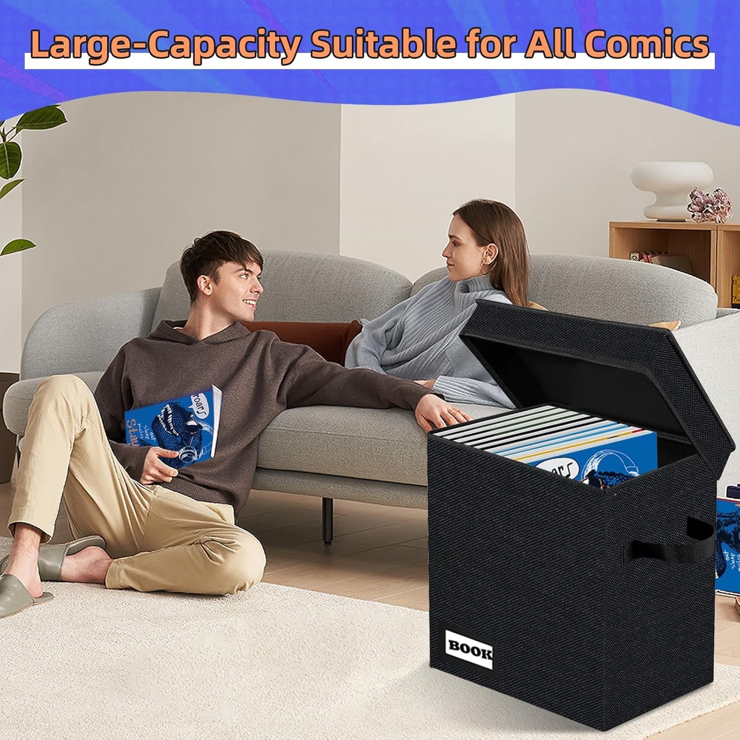 Stylish Black Comic Storage Box - Heavy Duty & Customizable Label Option