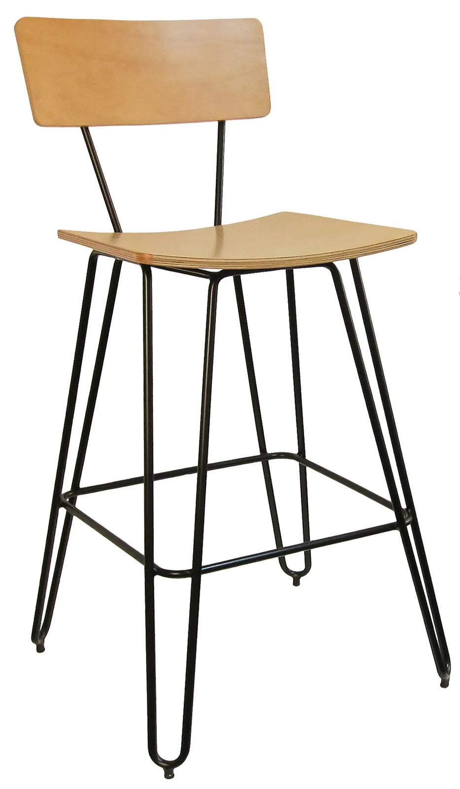H&D Commercial Seating Metal Barstool w/ Veneer Seat & Back. Natural Finish