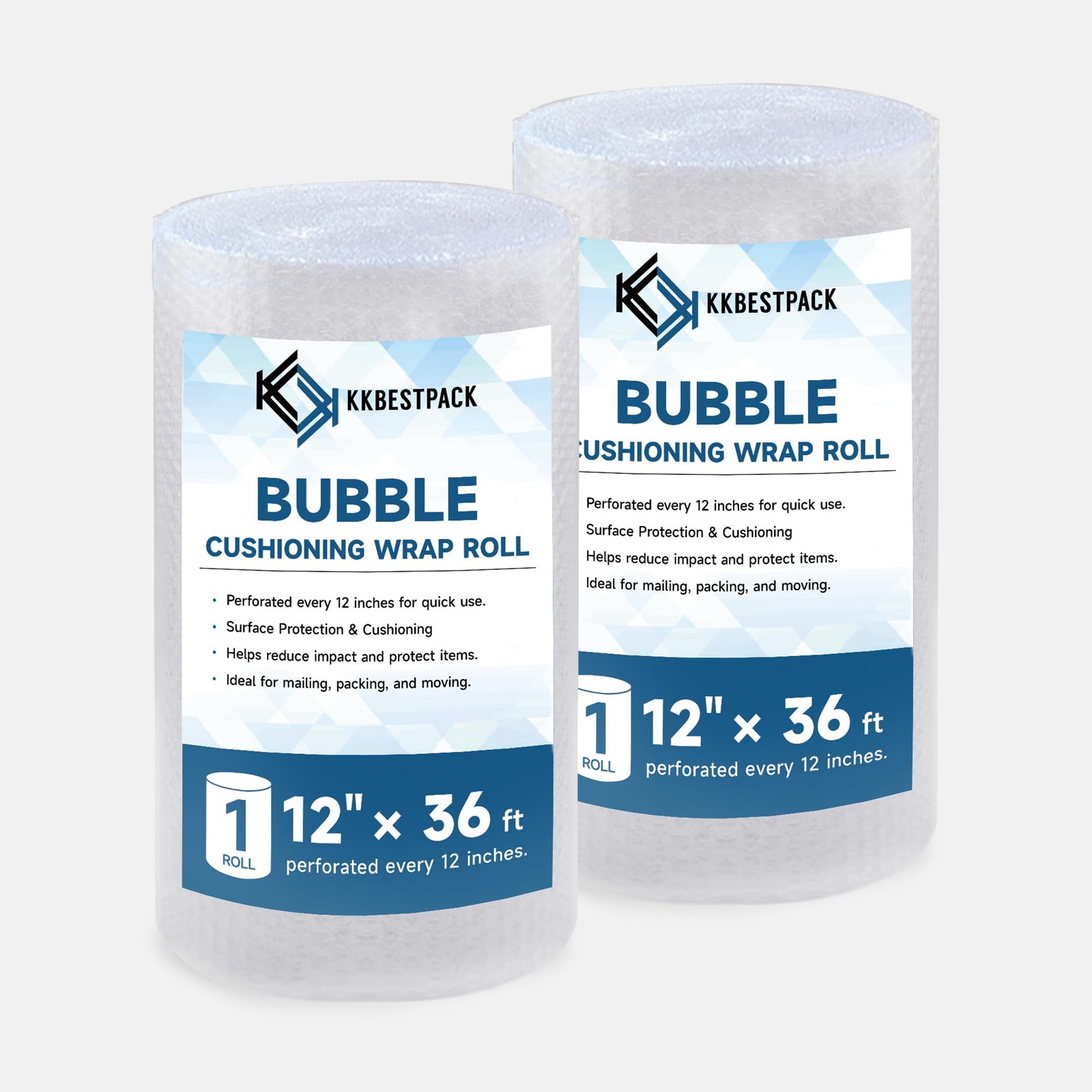 2 Pack Bubble Cushioning Wrap 12 inch x 36 Feet - Large Plastic Packing Roll for