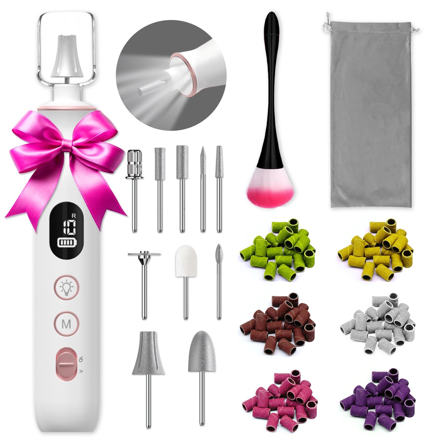 Electric Nail File, 10 Speeds Cordless Nail Drill with LED Light, Portable Ma...