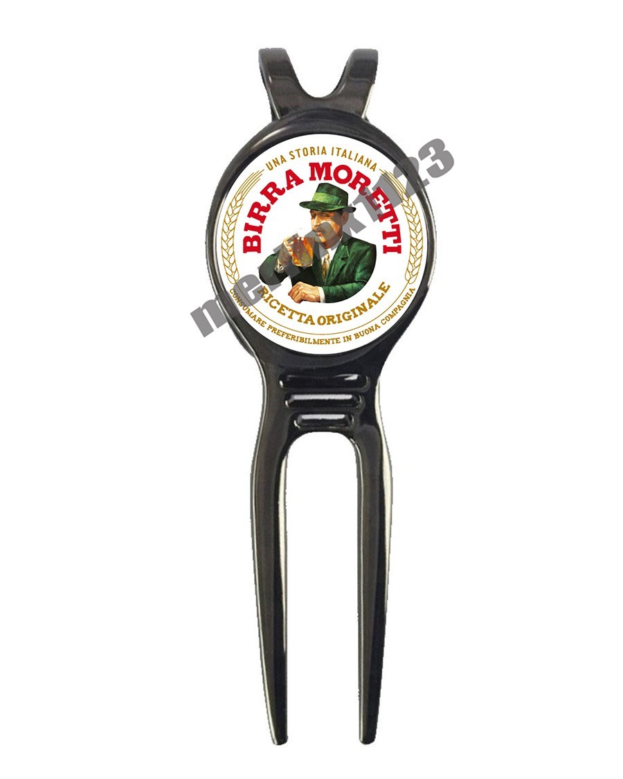 Moretti Beer Birra Golf Ball Marker + Black Gunmetal Divot Tool Beer