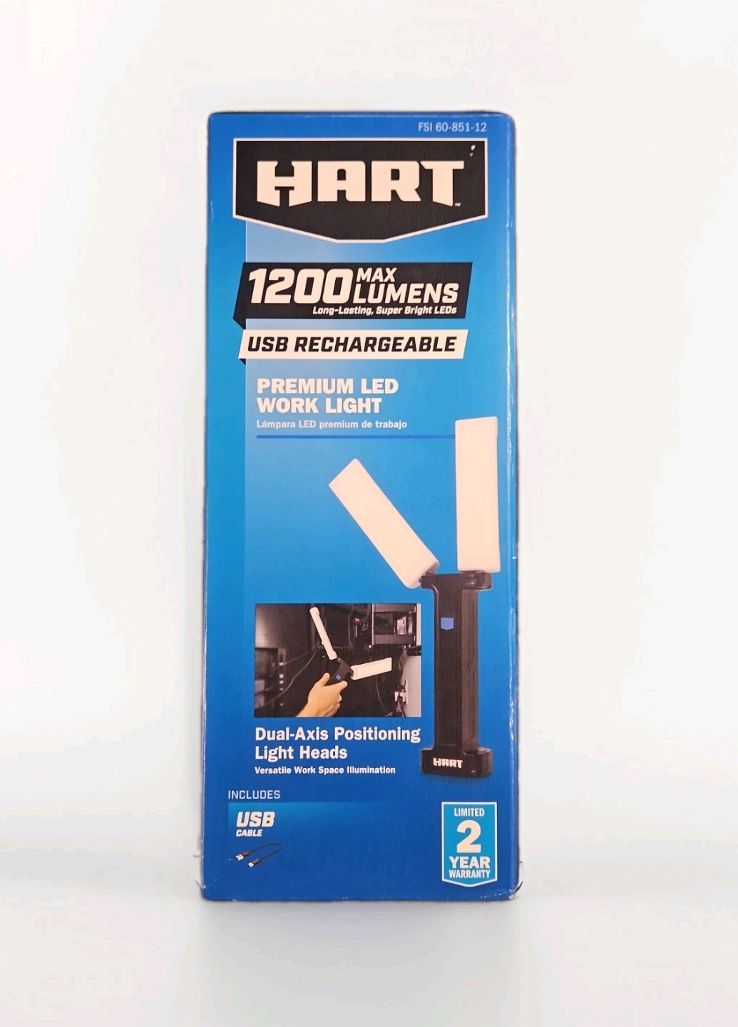 HART 1200 Lumen LED Worklight Dual Head USB Rechargeable Magnetic FSI60-851-12🆕