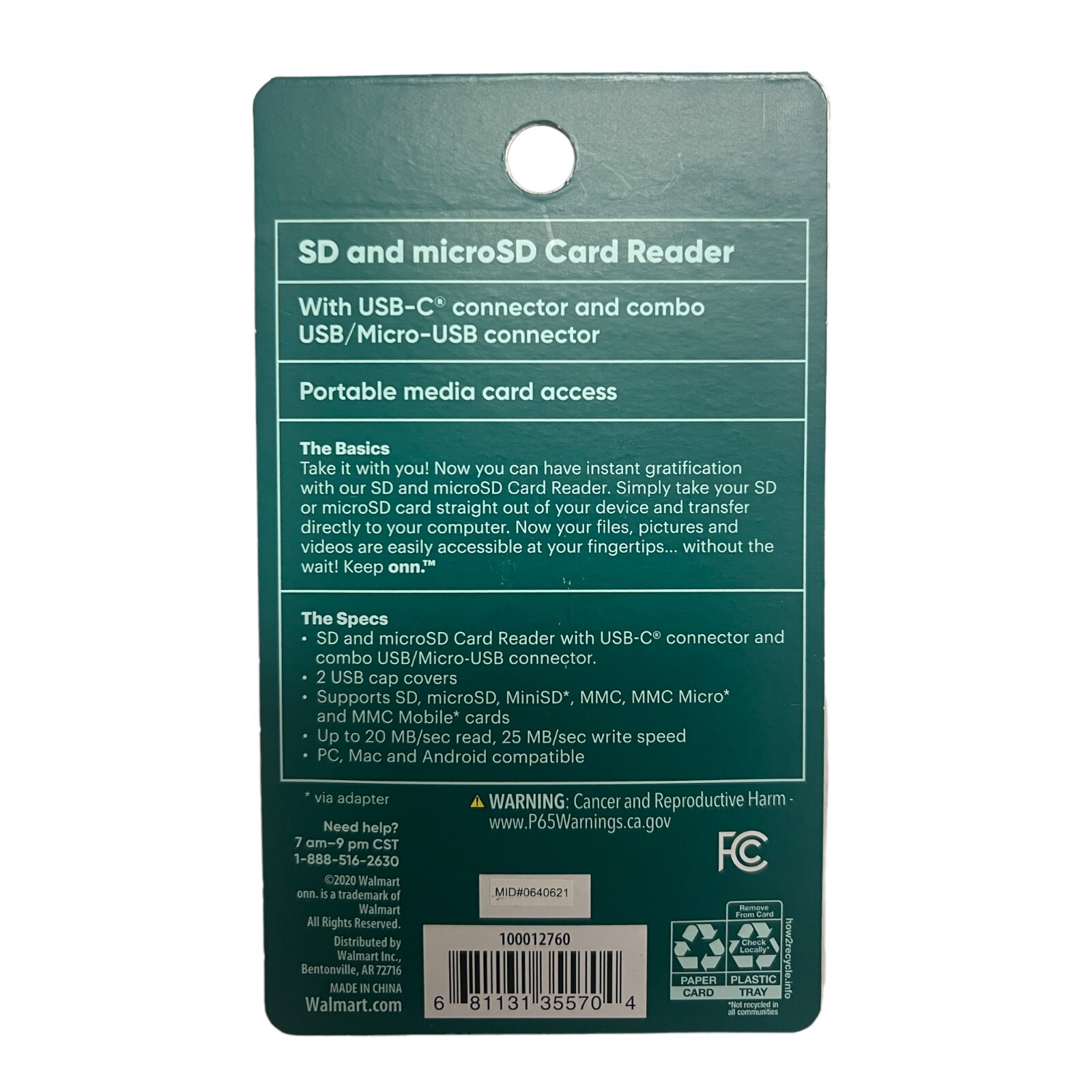 onn SD and microSD card reader