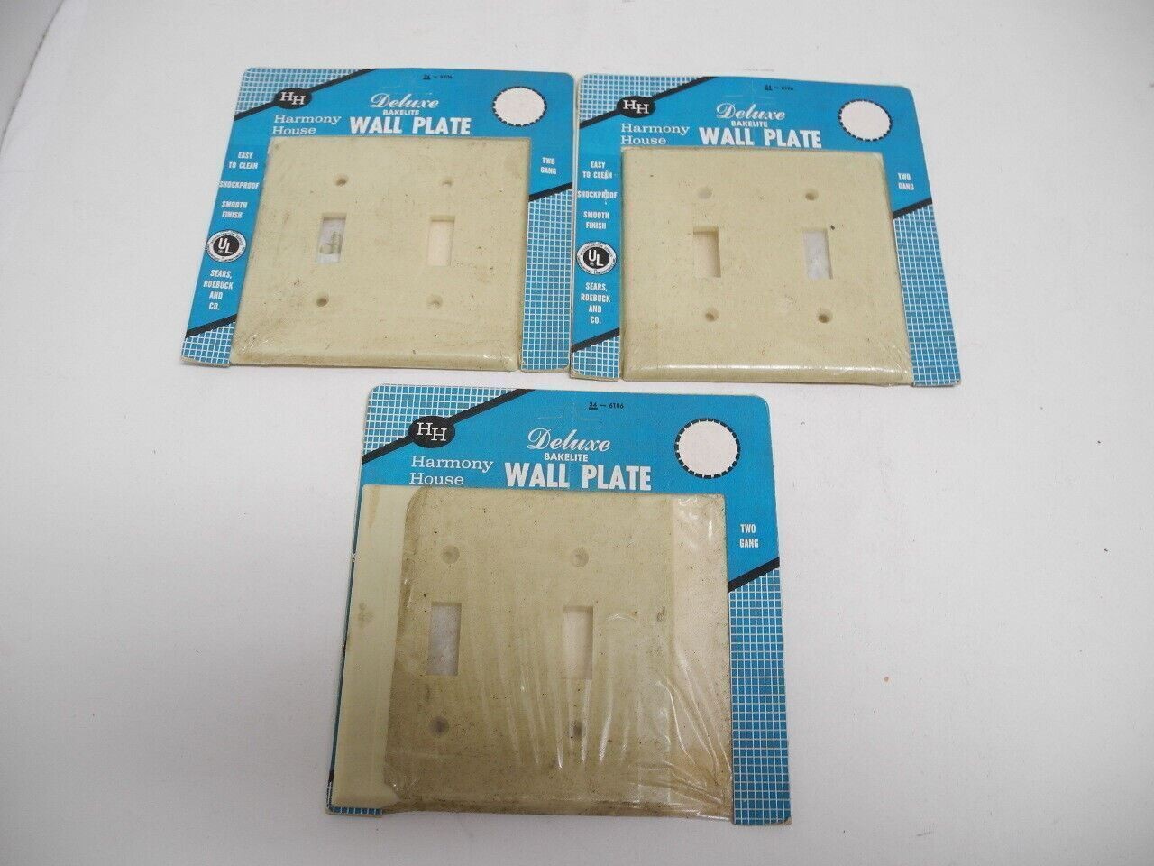 3 Vintage Package Harmony House Sears 2 Gang Bakelite Ivory Wall Plate 34-6106