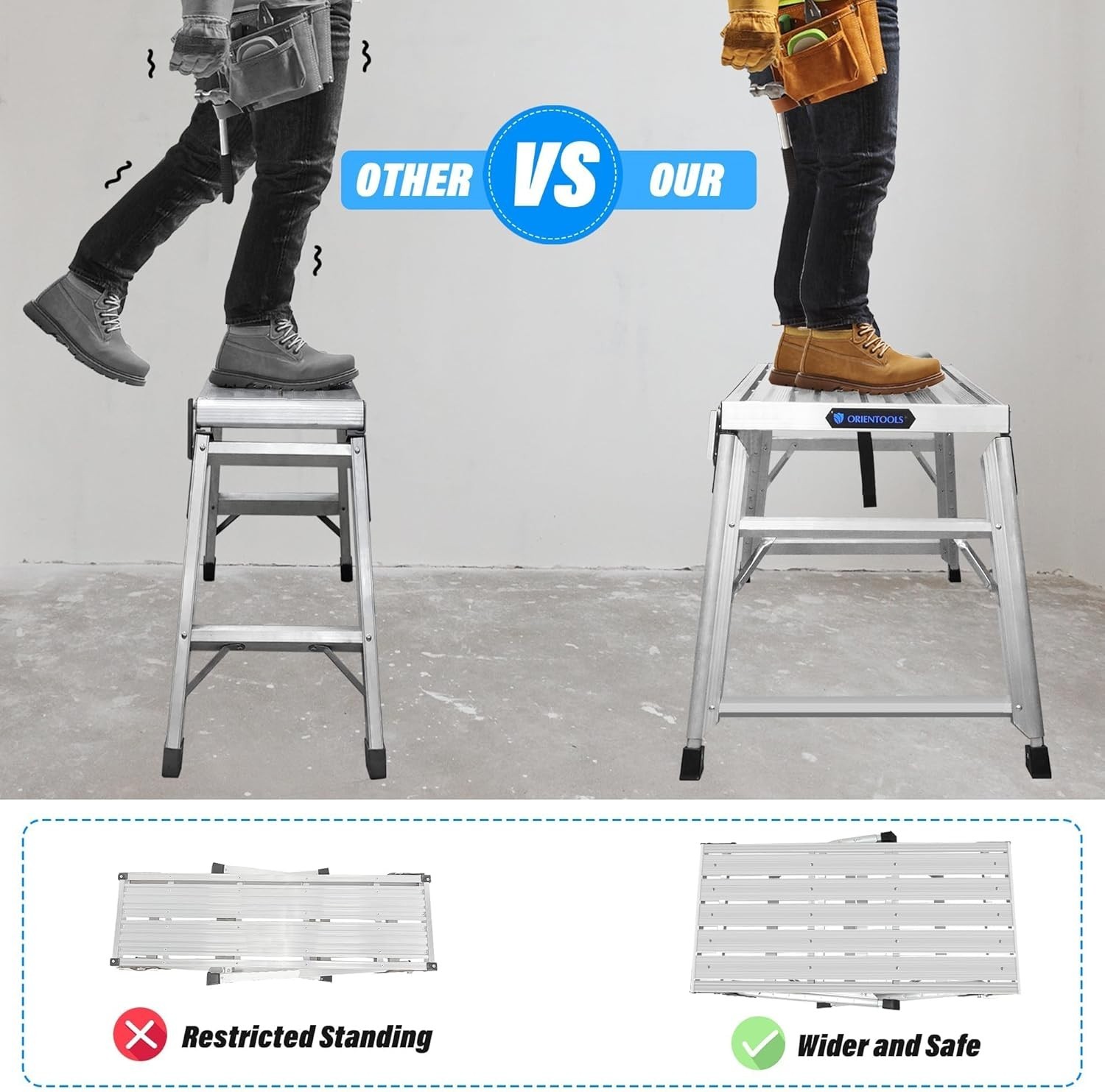 Adjustable Work Platform 39.4x18.5" Portable Folding AL Step Ladder Scaffolding