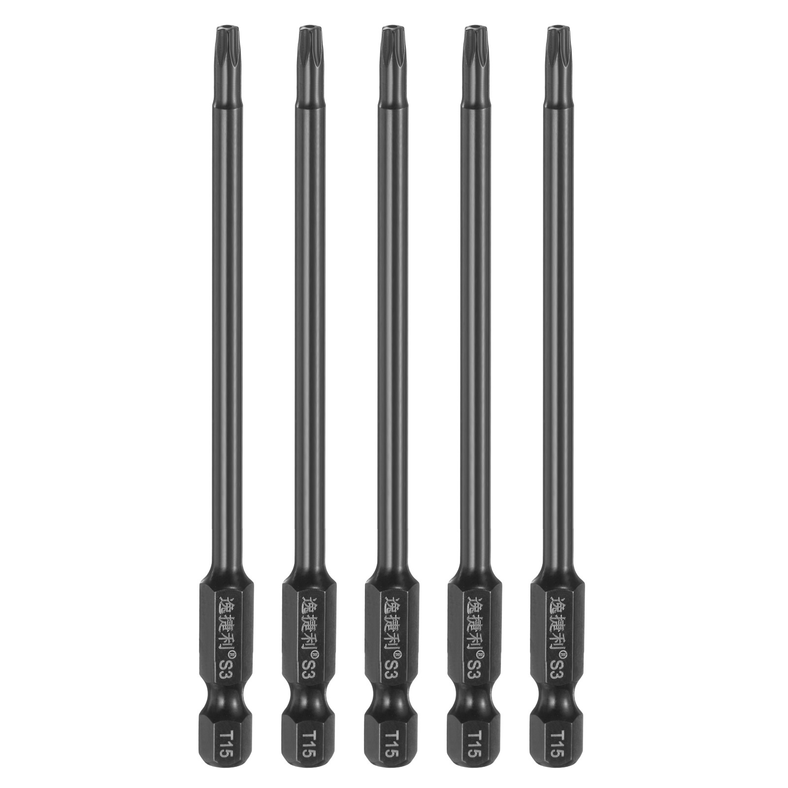 5pcs T15 Torx Head Screwdriver Bit 1/4" Hex Shank 4" Long Magnetic with Hole