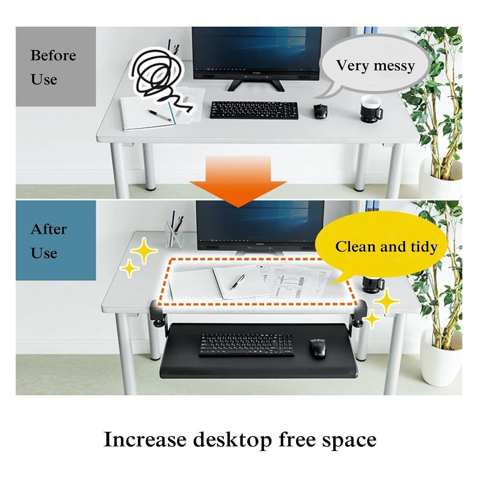 Wrist Support Under-Desk Keyboard Tray Clamp-On with Slide