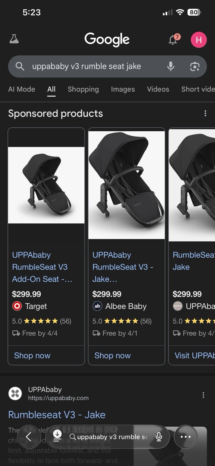 UPPAbaby Vista v3 Rumble Seat Jake Stroller Attachment Brand New