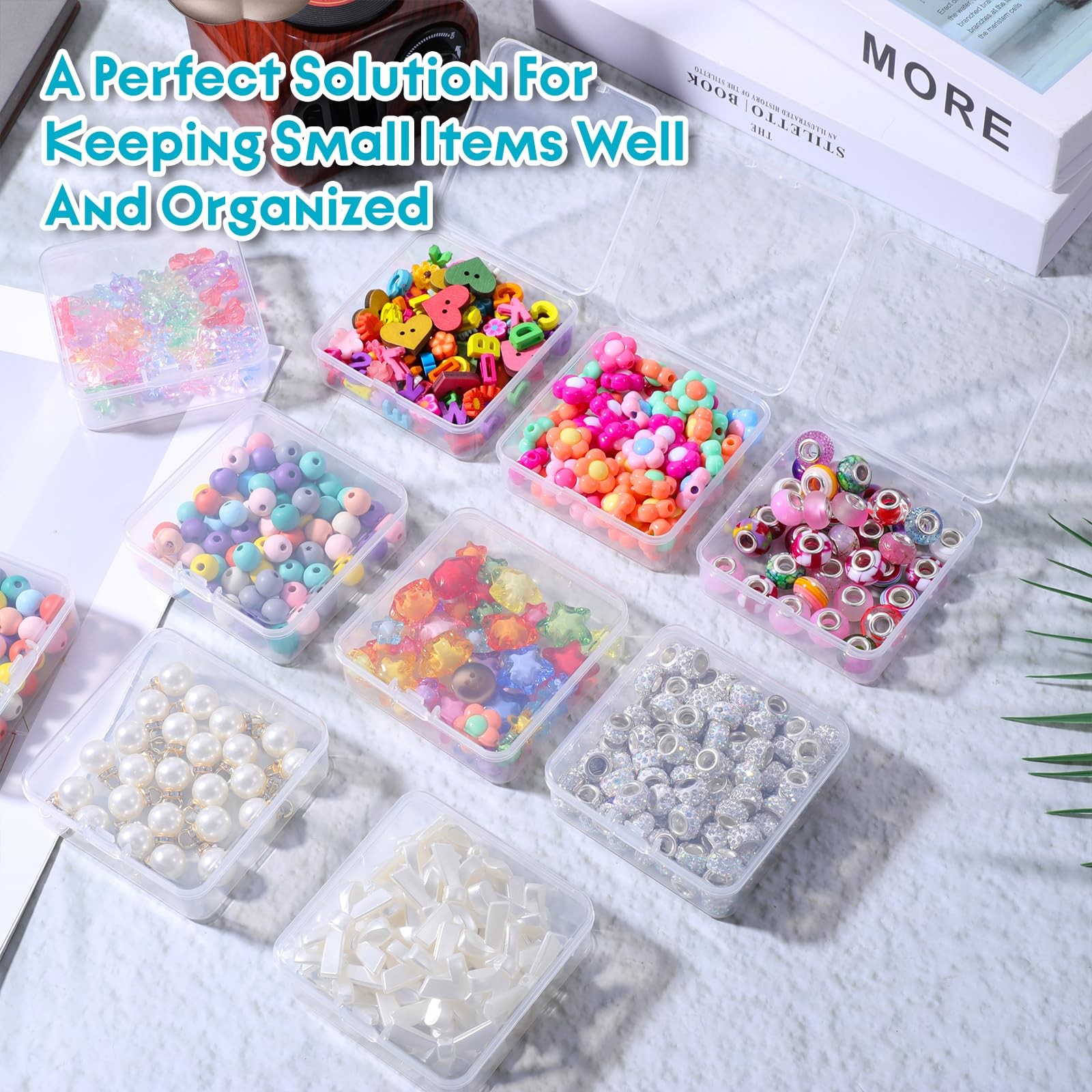 120 Pcs Mini Plastic Storage Containers Box Lid 3 x 3 1 Inch Clear Rectangle