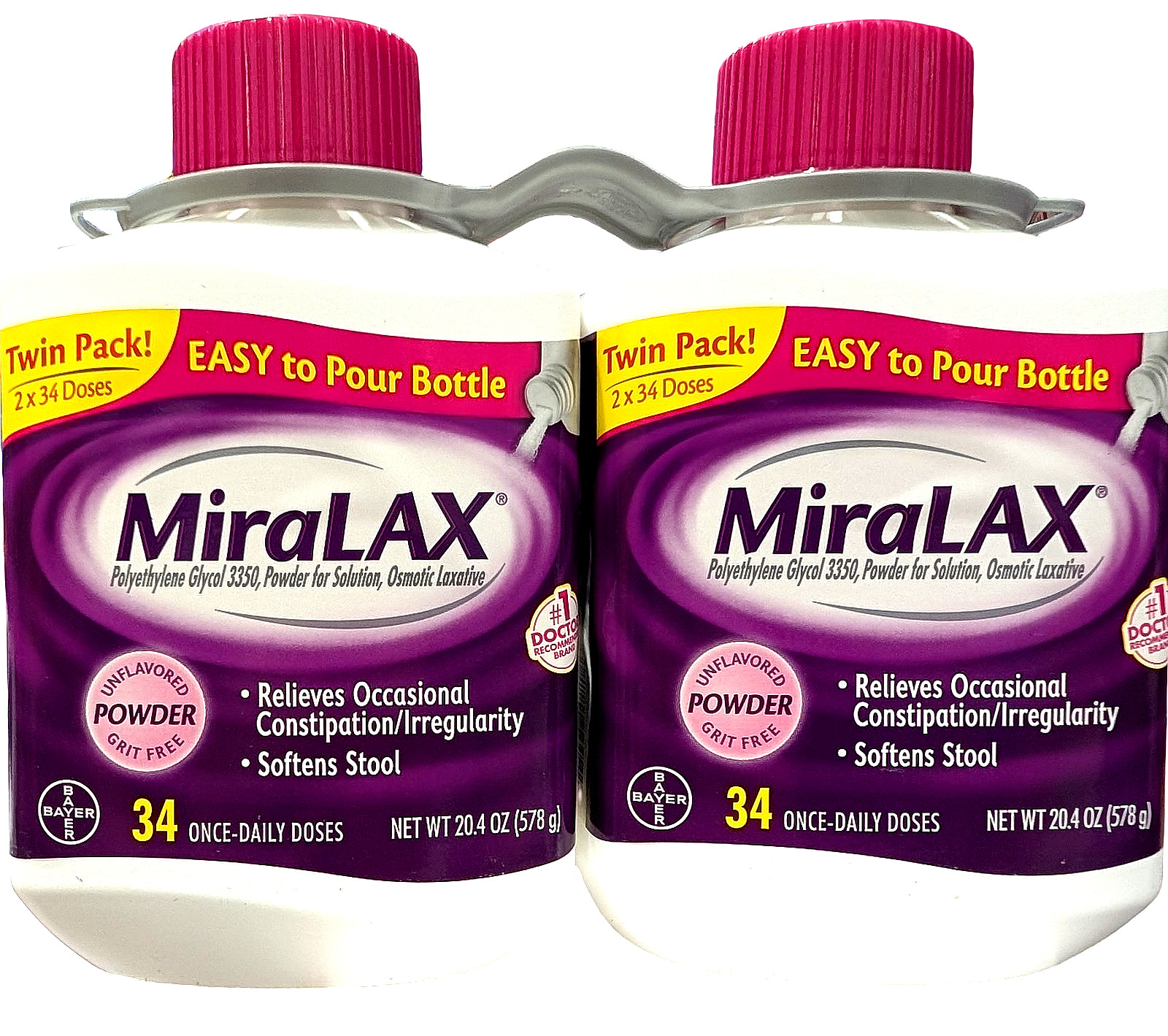 MiraLAX Laxative Powder for Gentle Constipation Relief 2x34 Doses EXP 03/2027
