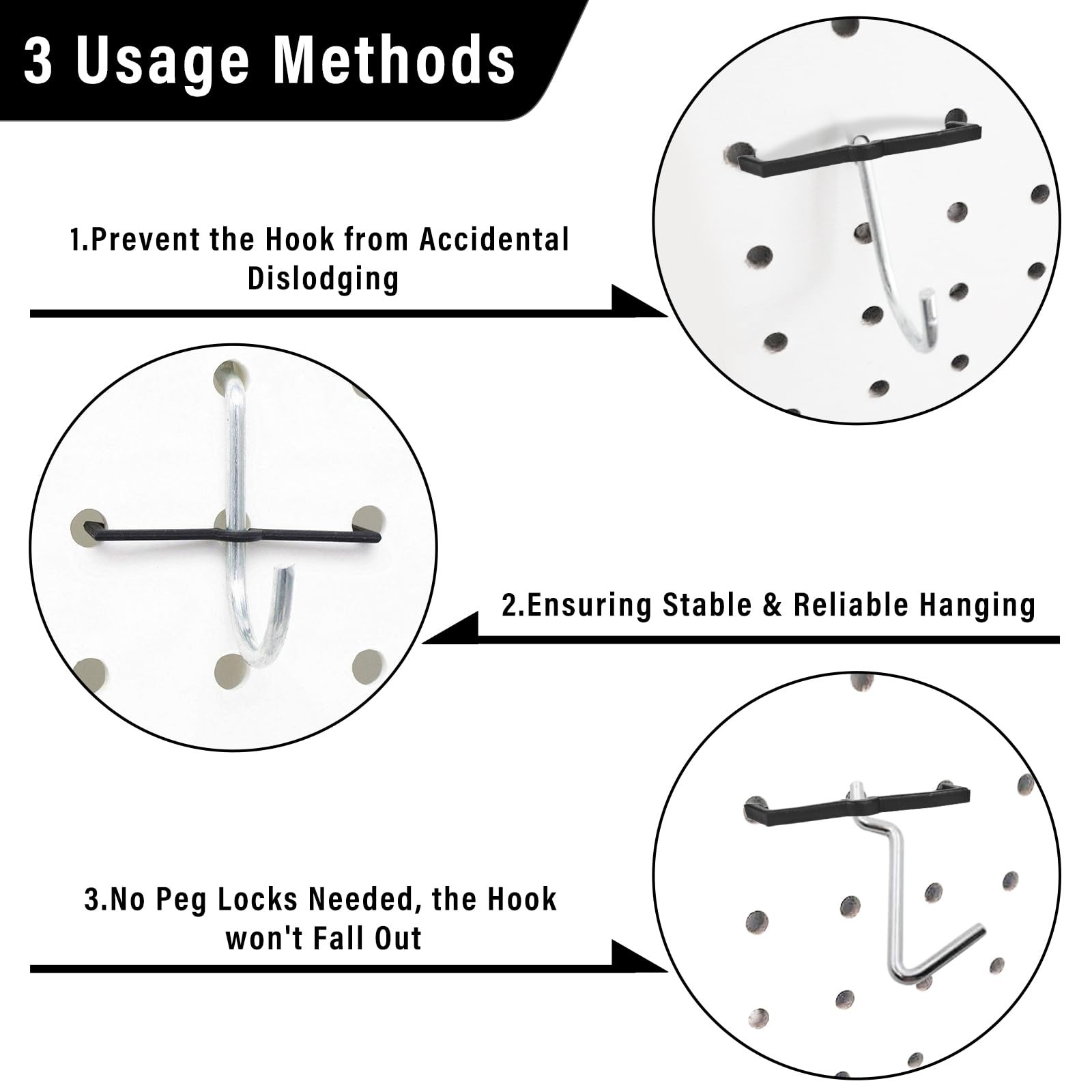 AccEncyc Black Peg Locks Plastic Pegboard Hook 60 Pcs,