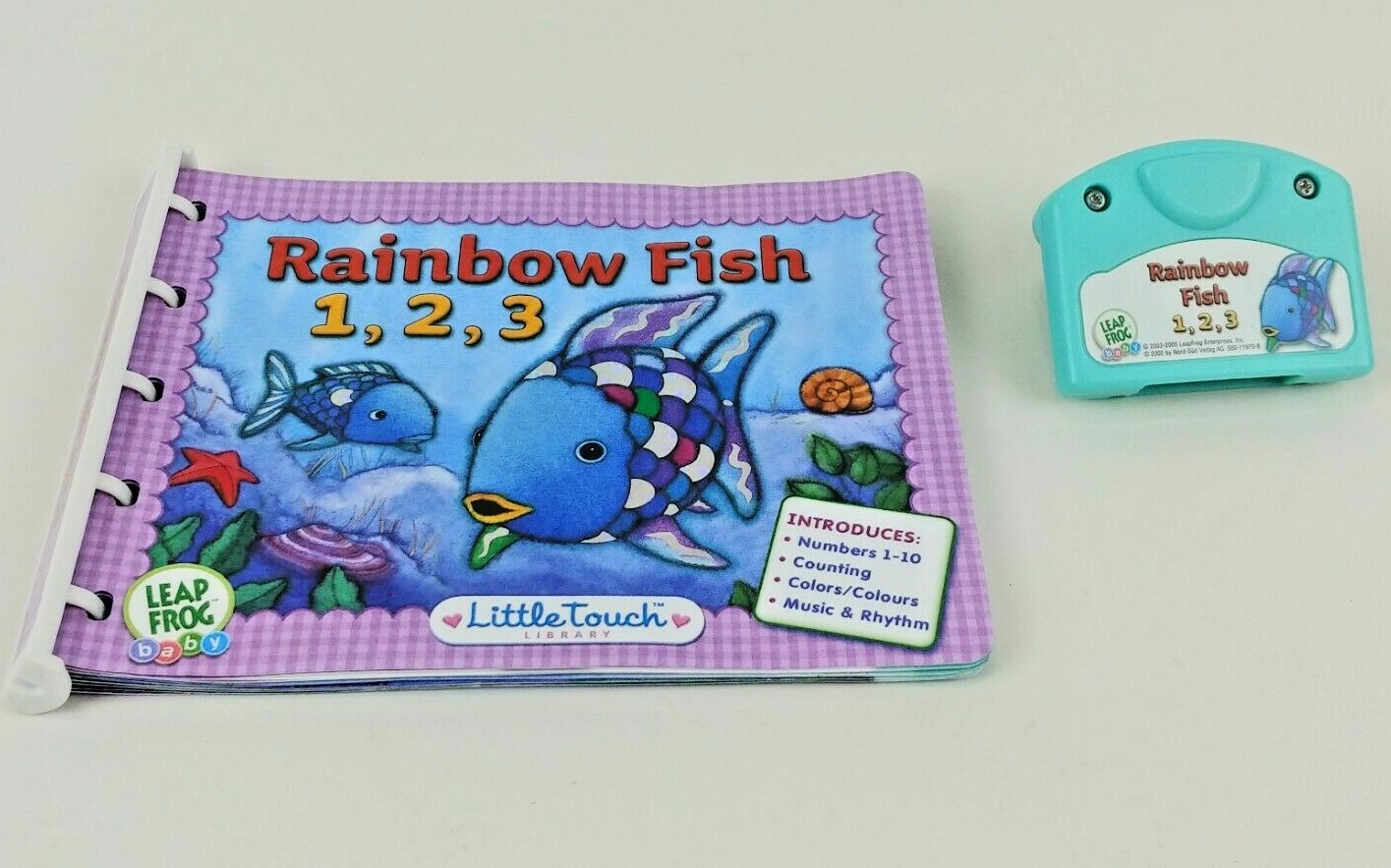 LITTLE TOUCH LEAP FROG PAD BABY RAINBOW FISH 1, 2, 3 BOOK AND CARTRIDGE NUMBERS