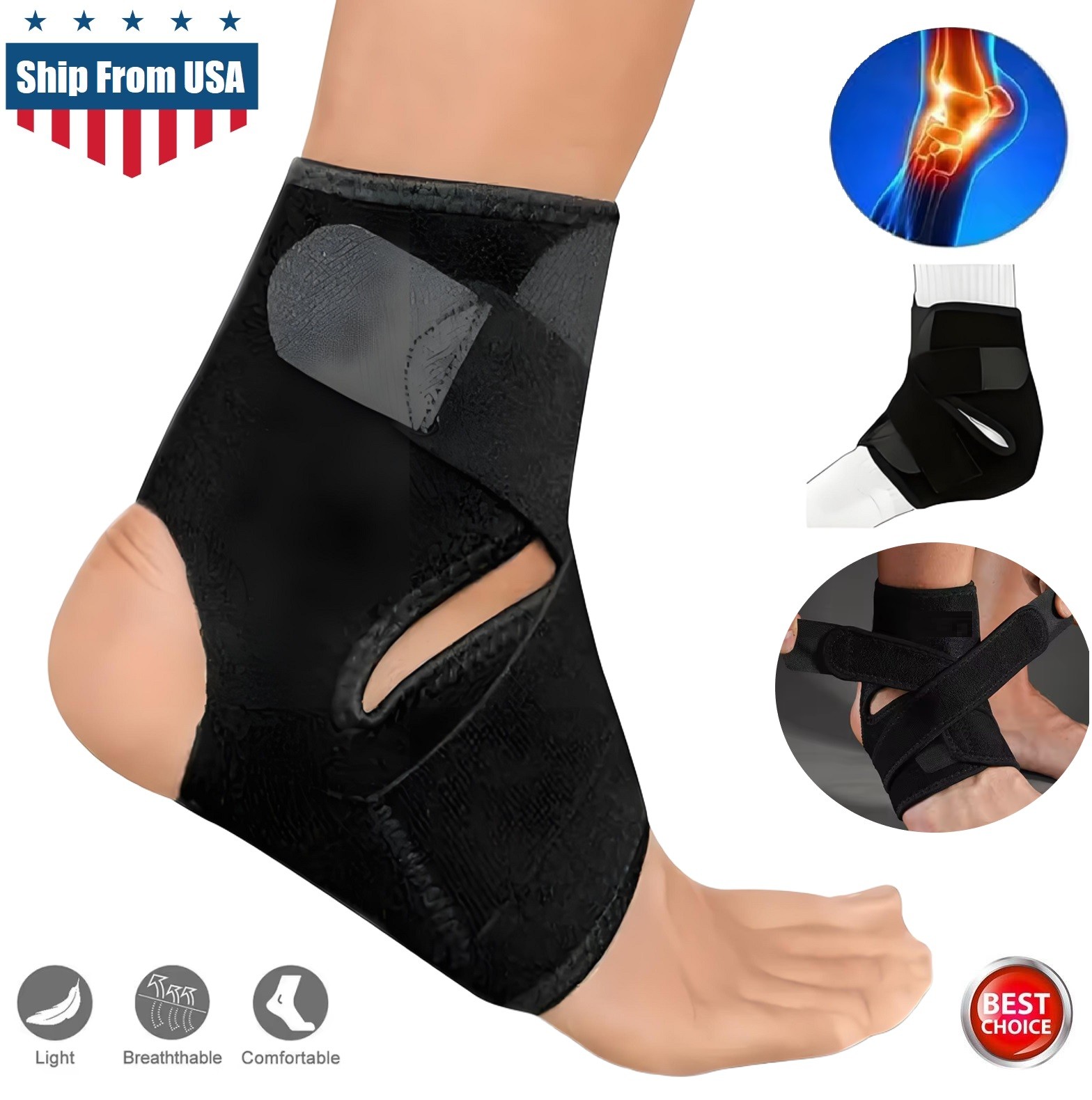 2pcs Ankle Support Brace, Breathable Neoprene Sleeve,Adjustable Wrap Men & Women