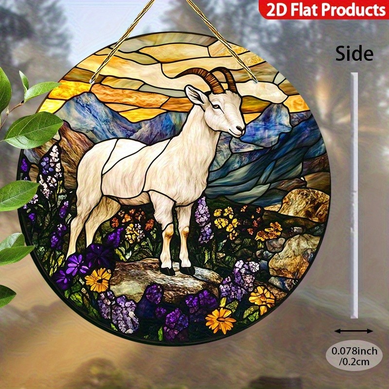Mountain Goat Acrylic Suncatcher Floral Mountain Landscape Hanging Window Decor