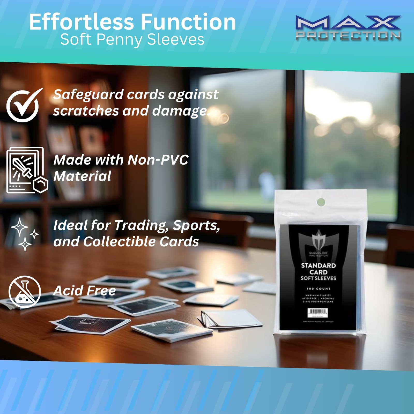 Max Protection Regular Trading Card Size Soft Sleeves - 100ct Pack (100 Sleev...