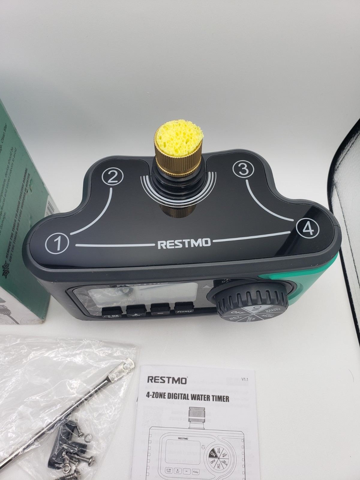 RESTMO 4-Zone Digital Water Timer w/ Brass Inlet 4-Outlet Programmable (0-HT-3D)
