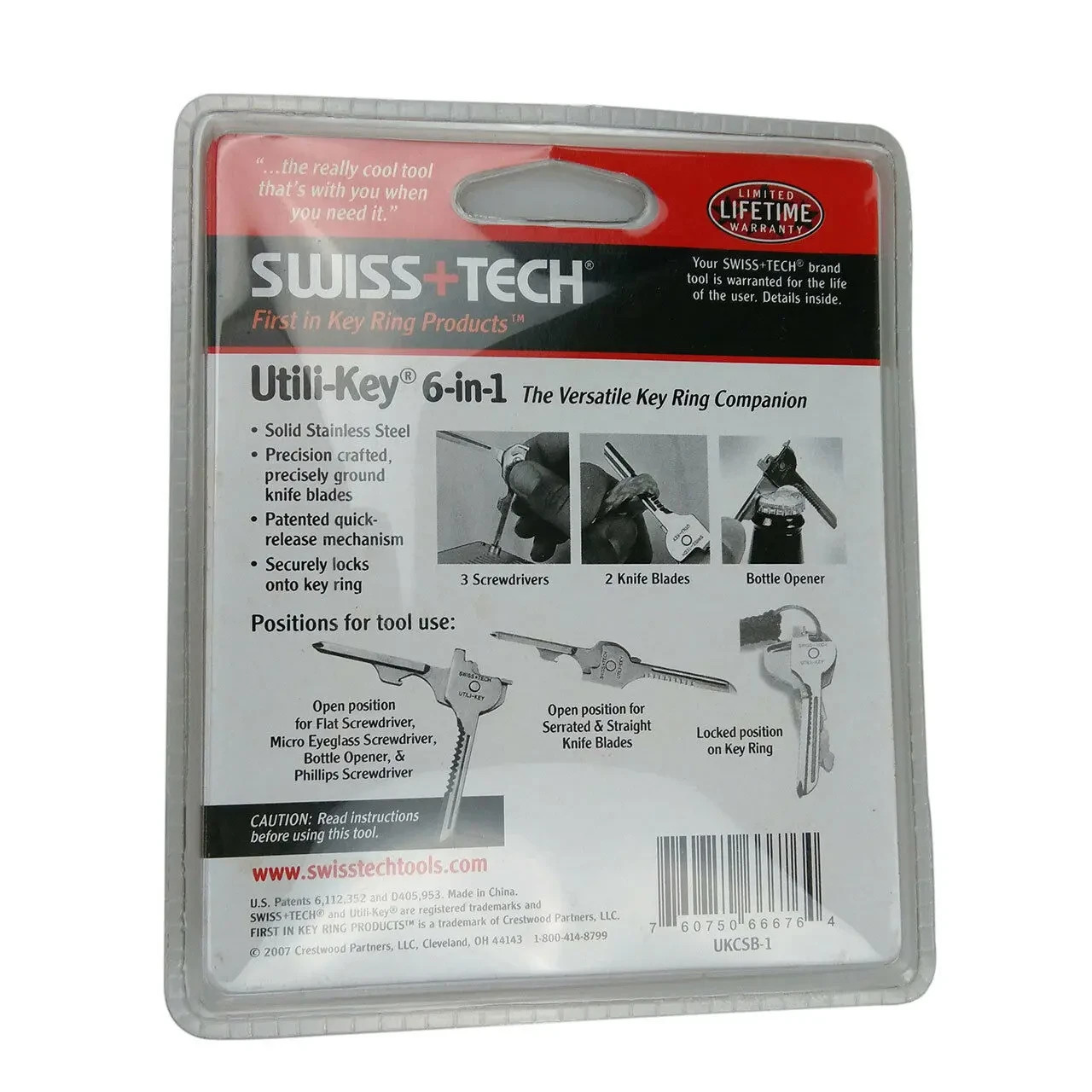 Swiss+Tech 6 In 1 Utili Multi Function Stainless Steel Key Tool Keychain Keyring