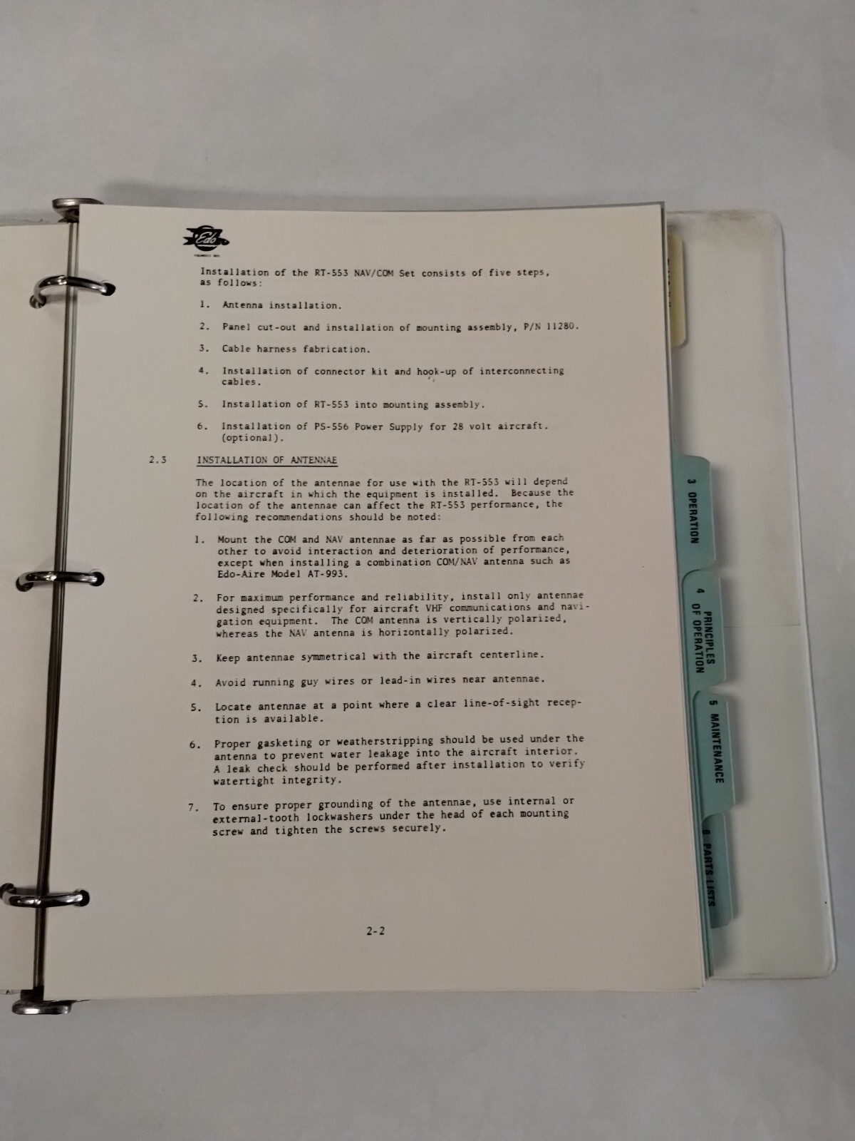 Edo-Aire RT-553, RT-553A NAV/COM System Technical Manual-Original