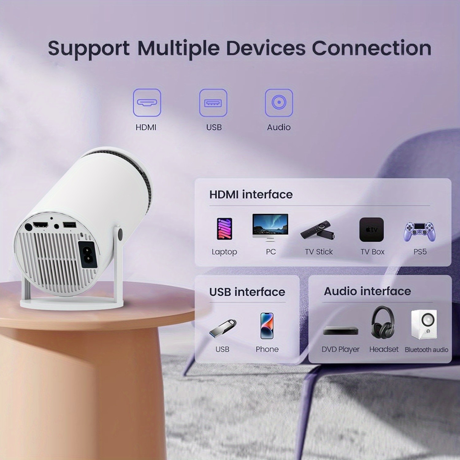 Android 12 Smart Projector WiFi 6 Portable Mini with Keystone Correction
