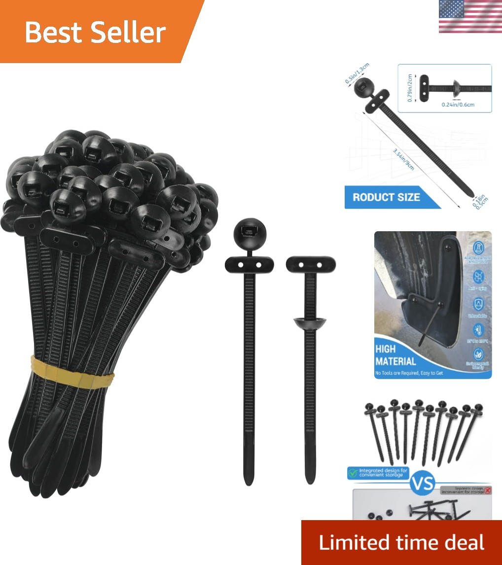 70Pcs Nylon Cable Tie Buckle Heavy Duty Self-Locking Zip Ties Holder Pin Button