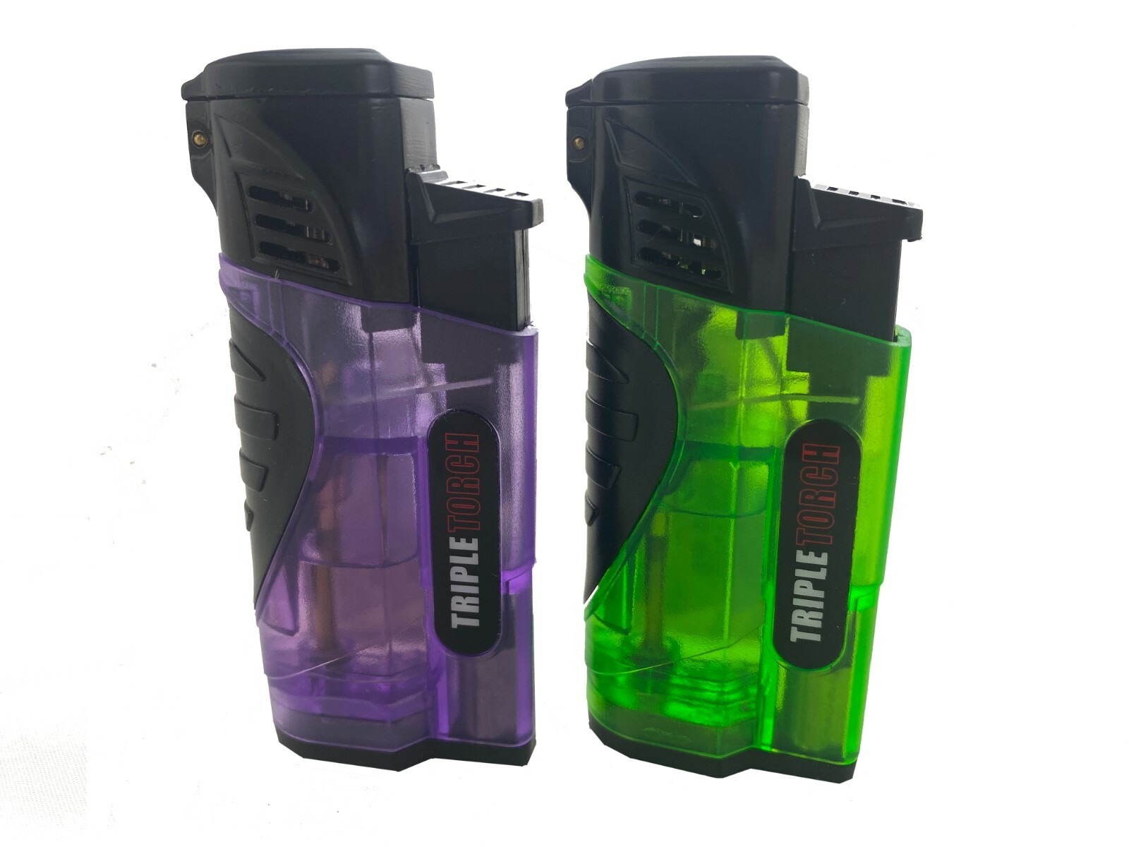 4 PACK Triple Clear Color Torch Lighter Adjustable Flame W/Cigar Puncher GR