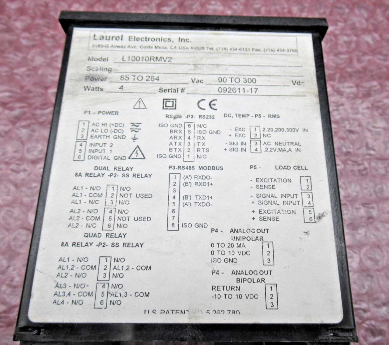 Laurel Electronics L10010RMV2 DIN Digital Panel Meter 85-264VAC, 90-300VDC *NEW*