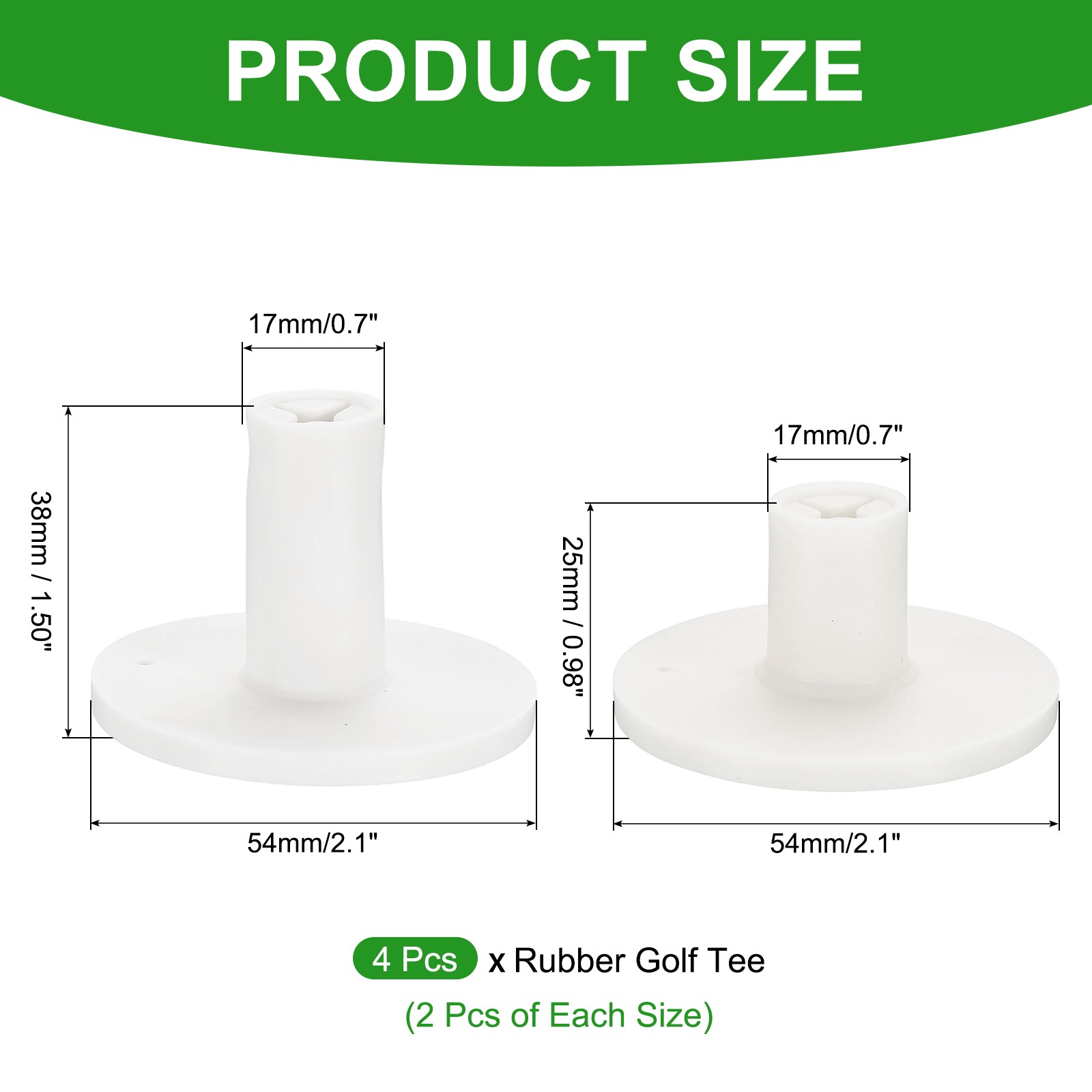Rubber Golf Tee, 2Sizes 4Pcs Golf Practice Tees Training Driving Range, White