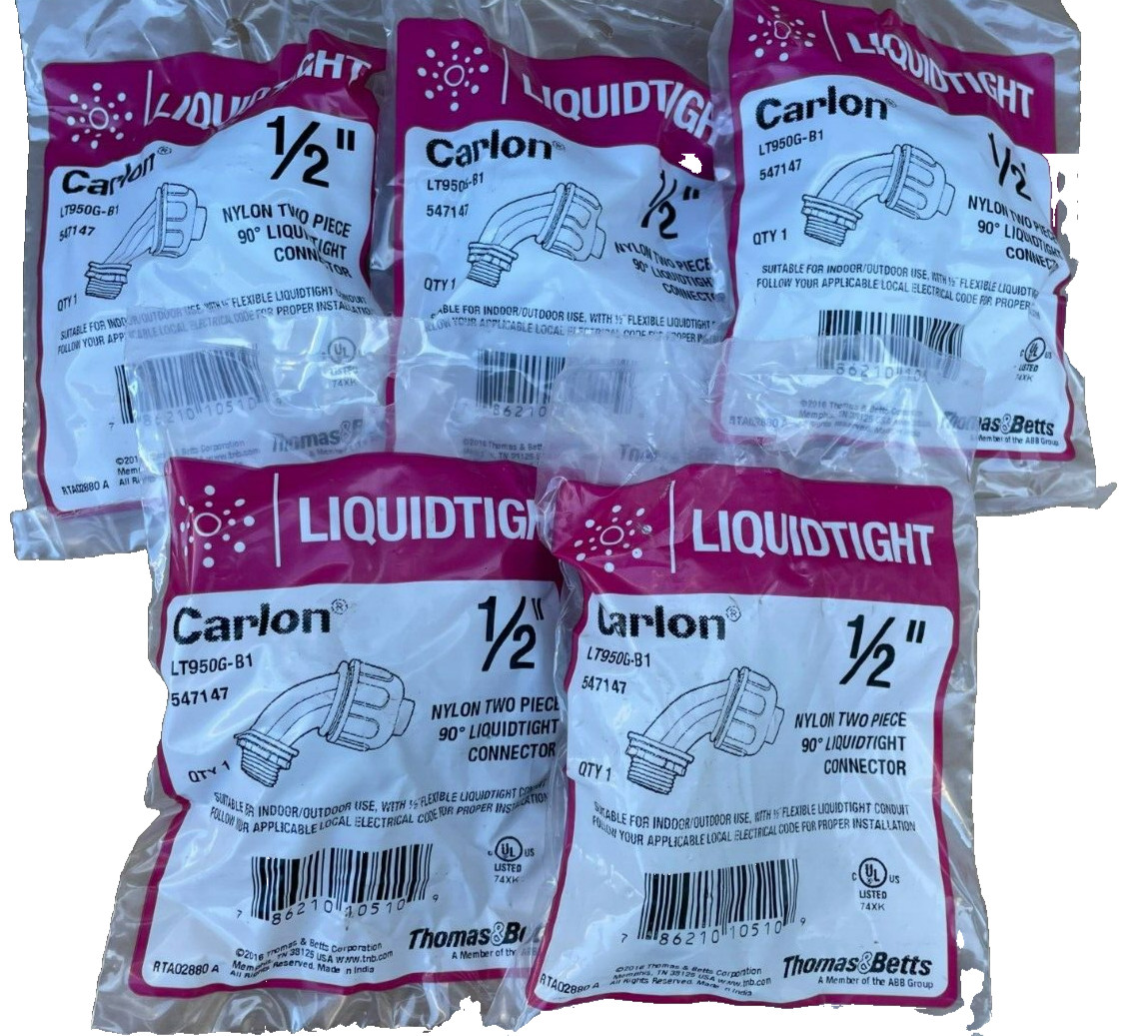 Carlon Nylon Two Piece 90Degree Liquidtight Connector 1/2" LT950G-B1 (Lot of 5)