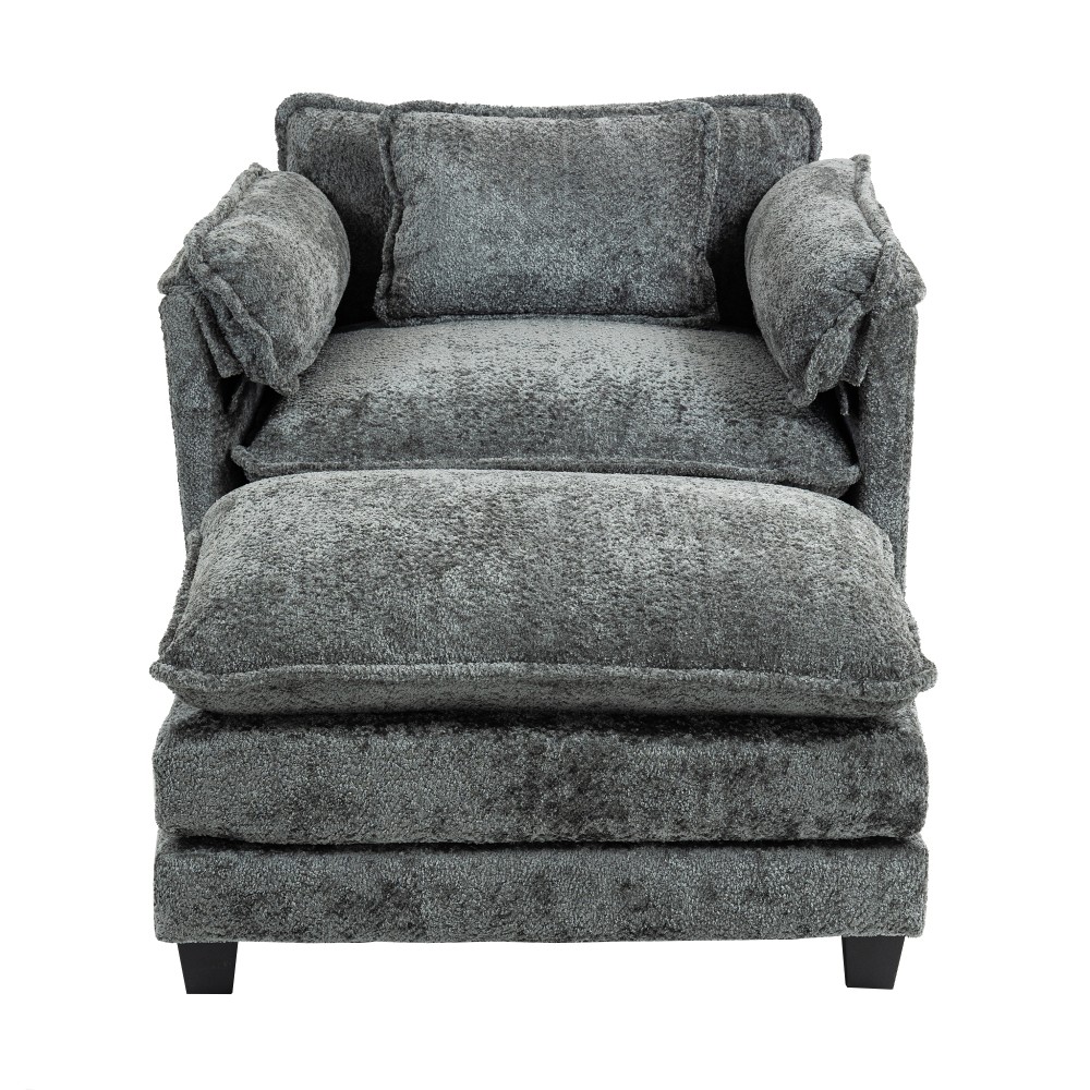 Oversized Boucle Sofa Bed – Portable Ottoman, Wider Seat,Deep Cushions,DARK GREY