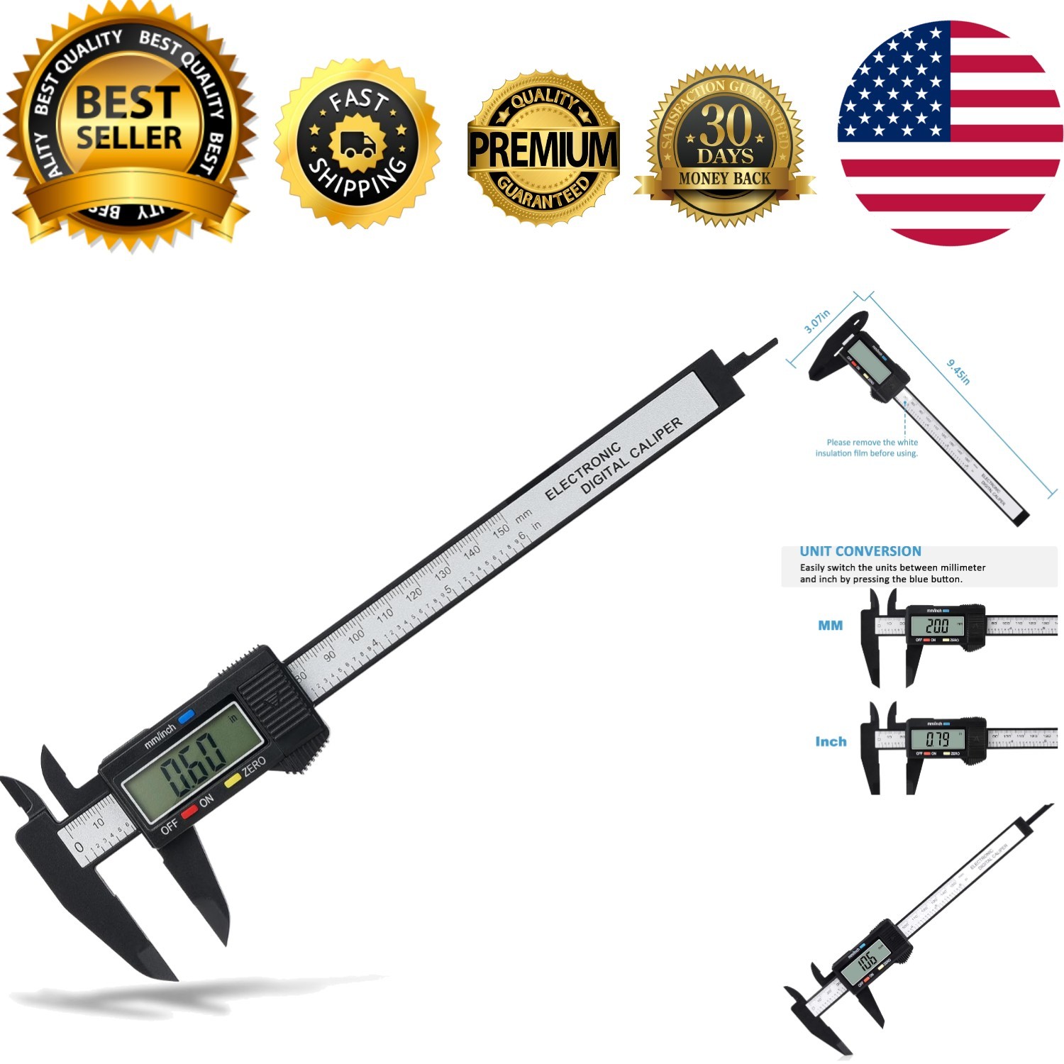 Versatile Digital Caliper 0-6" for Precision Measurement & Quick Unit Conversion