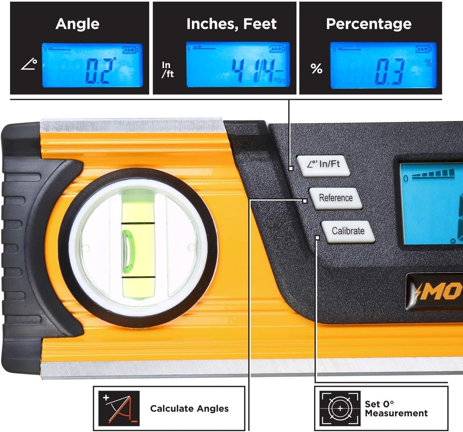 MOTORHEAD 10-Inch 0° - 180° SMART DIGITAL Level, LCD Screen, Audible Alerts,