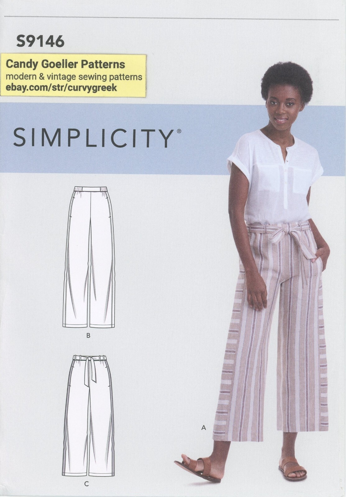 Simplicity S9146 Pull-On Pants w Side Panels, Tie Belt Sz 16-24 UNCUT Pattern