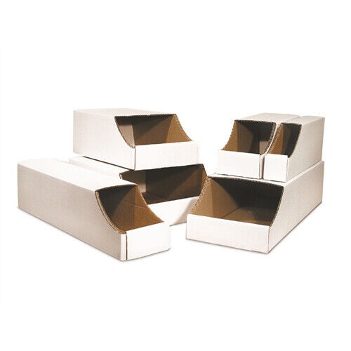 4x12x4 1/2" Stackable One Piece Corrugated Bin Boxes - White