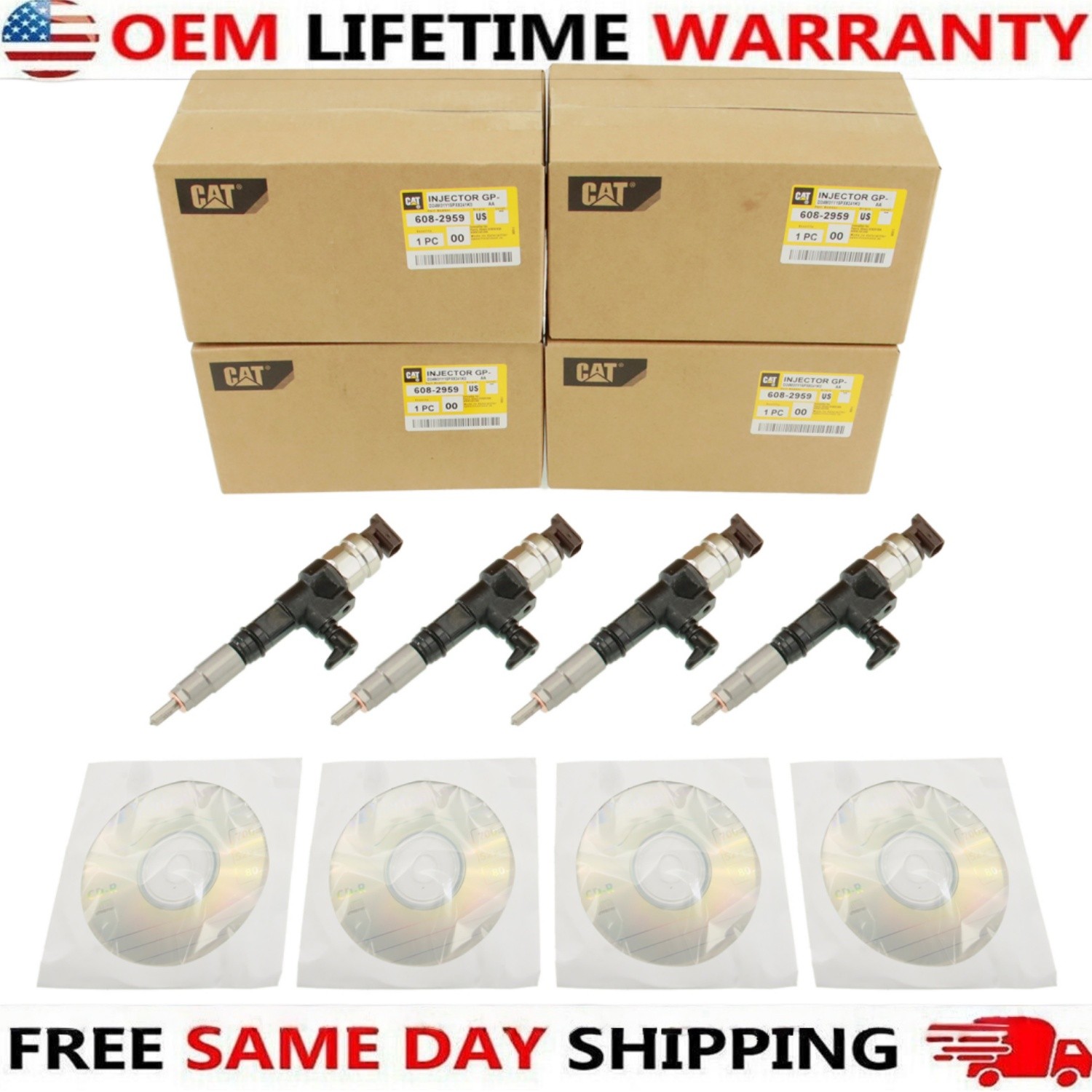 4X OEM Fuel Injector for 608-2959 CAT C3.3B 308 308.5 309 310 308E2CR 308E2SR