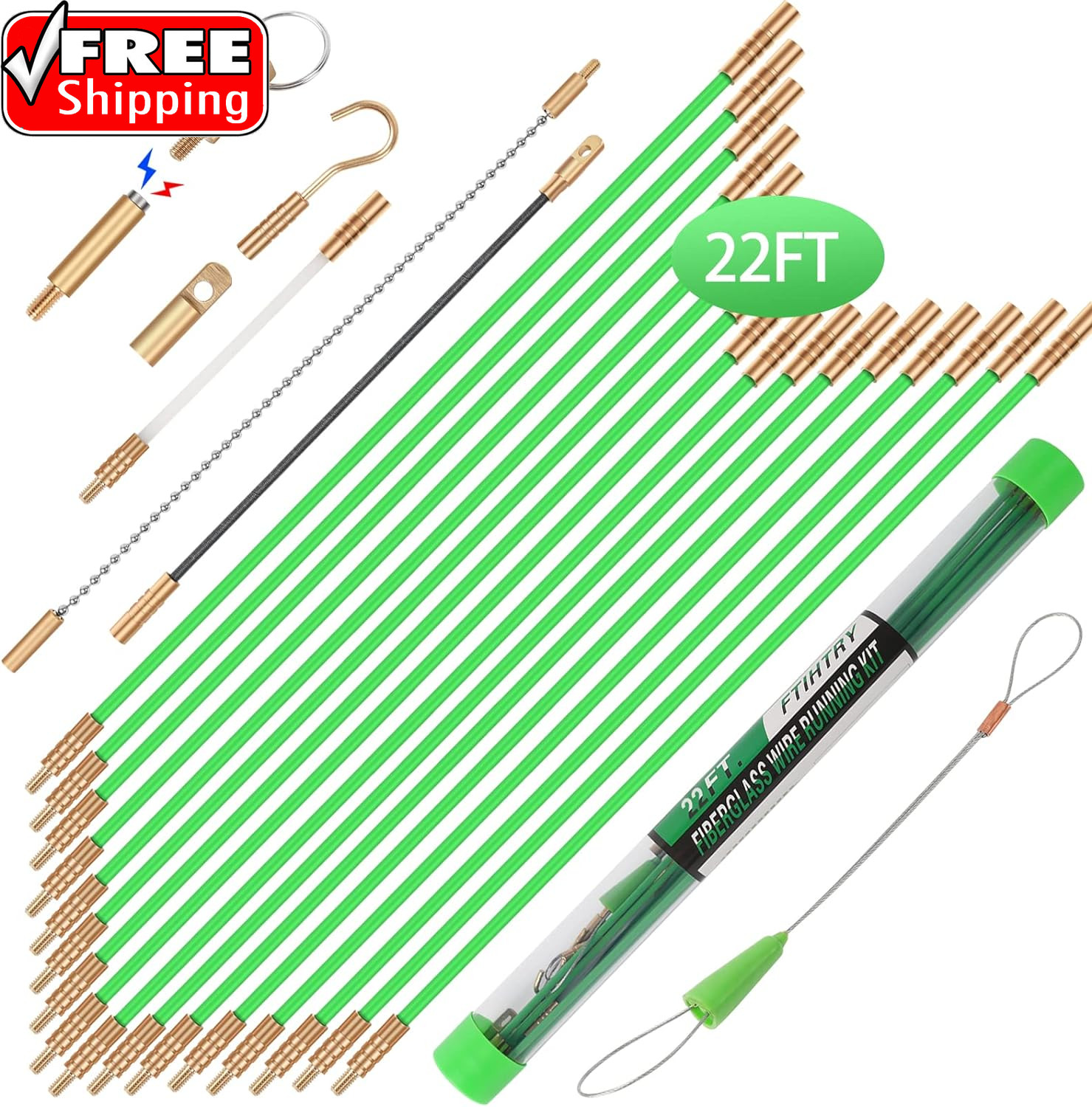 22FT Fiberglass Running Electrical Wire Cable Glow Rods Wire Pulling, Fish Rods