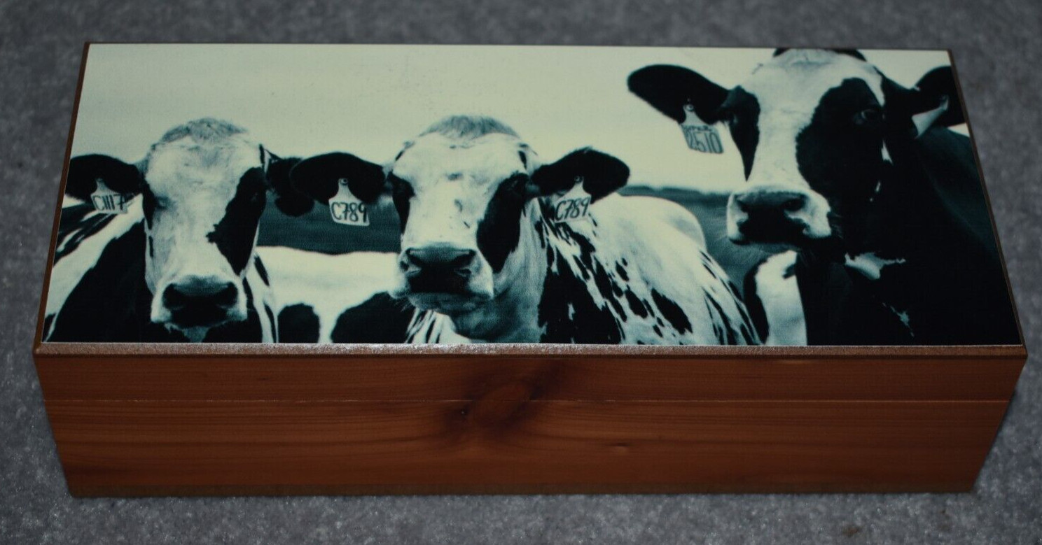 #4896 COWS KEEPSAKE,JEWELRY,HOME DECOR WOOD CEDAR BOX 4" X 9.5" NL