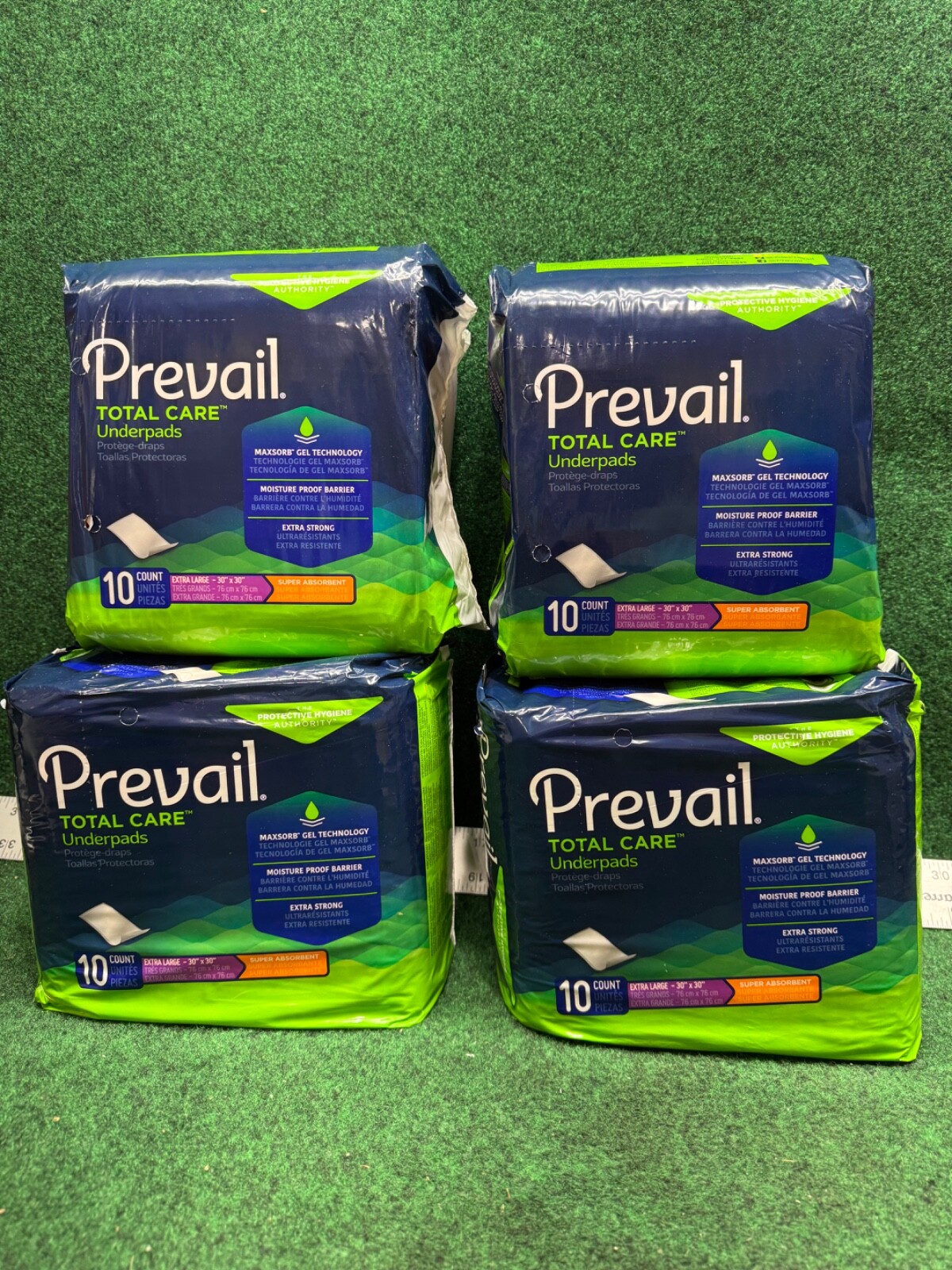 4 - Prevail Total Care Underpads 10 Count XL 30" x 30"