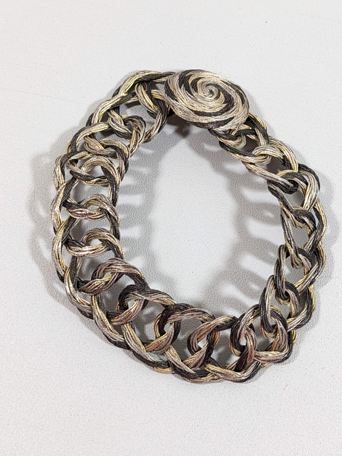 Artisan Tri Color Wire Circle Chain Link Spiral Bracelet 8 inch