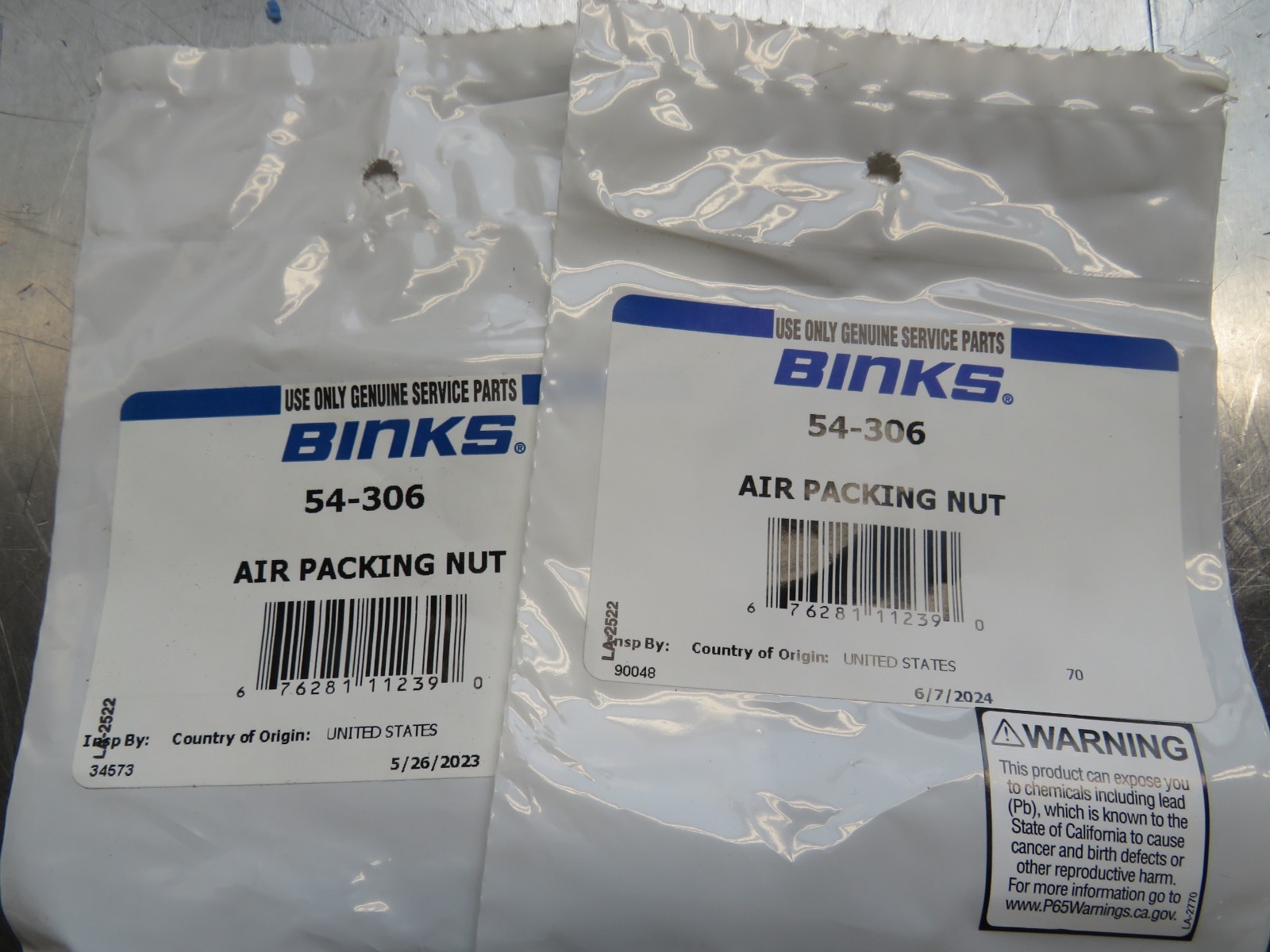 Binks 54-306 Air Packing Nut Lot of 2!