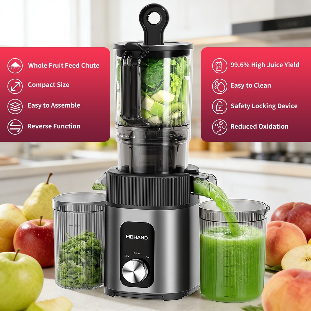 Cold Press Masticating Juicer Machine 4.35" Wide Chute Quiet Juicer Easy Clean