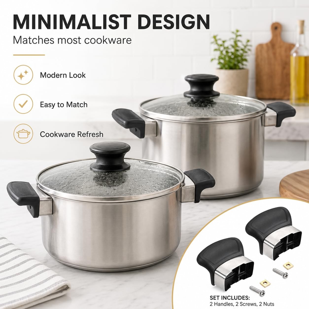 Replacement Handles for Single-Hole Pots and Pans - 2 Pack Black