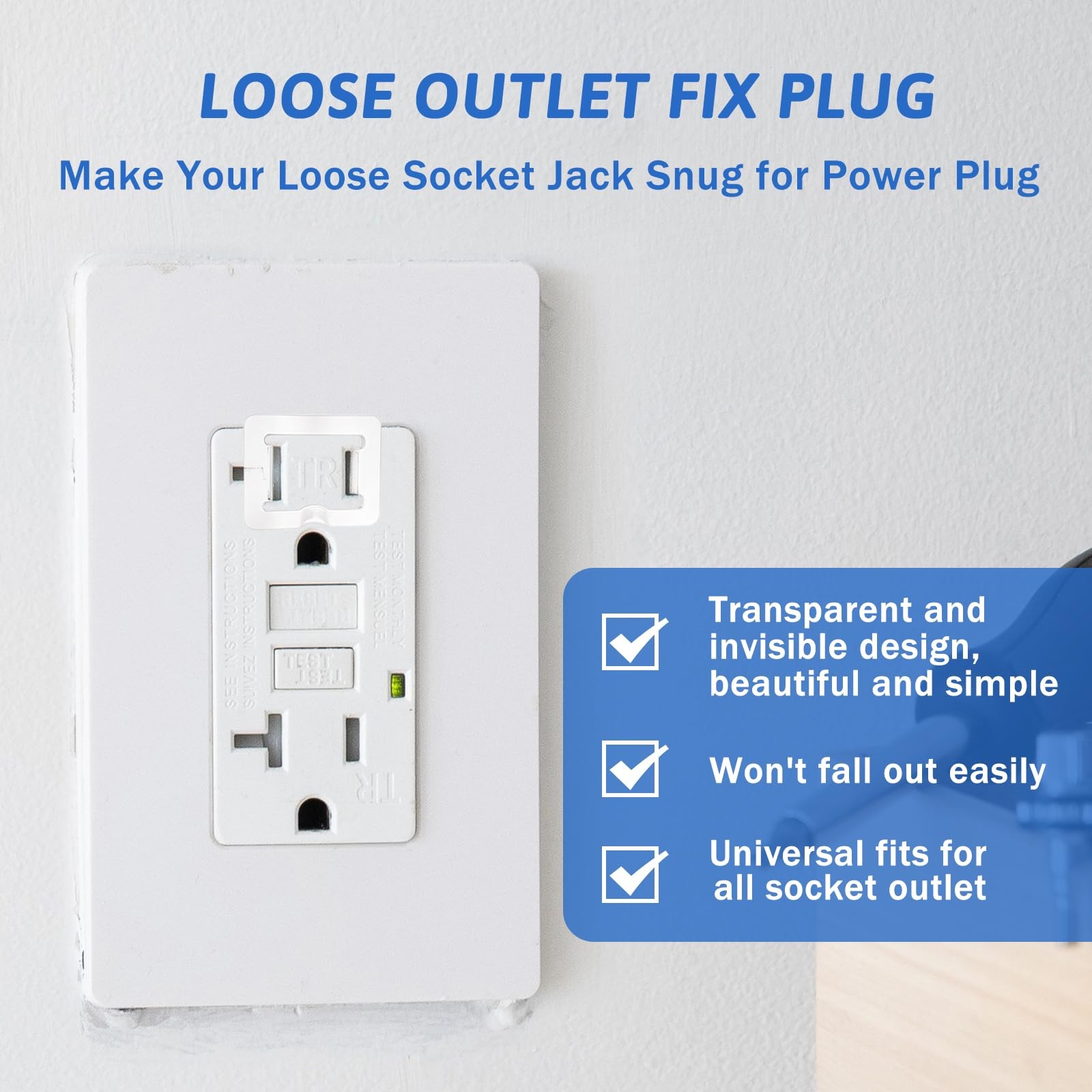 20 Pcs 2 Prong Loose Outlet Plug Fix, Plastic Socket Outlet Tightener Insert ...